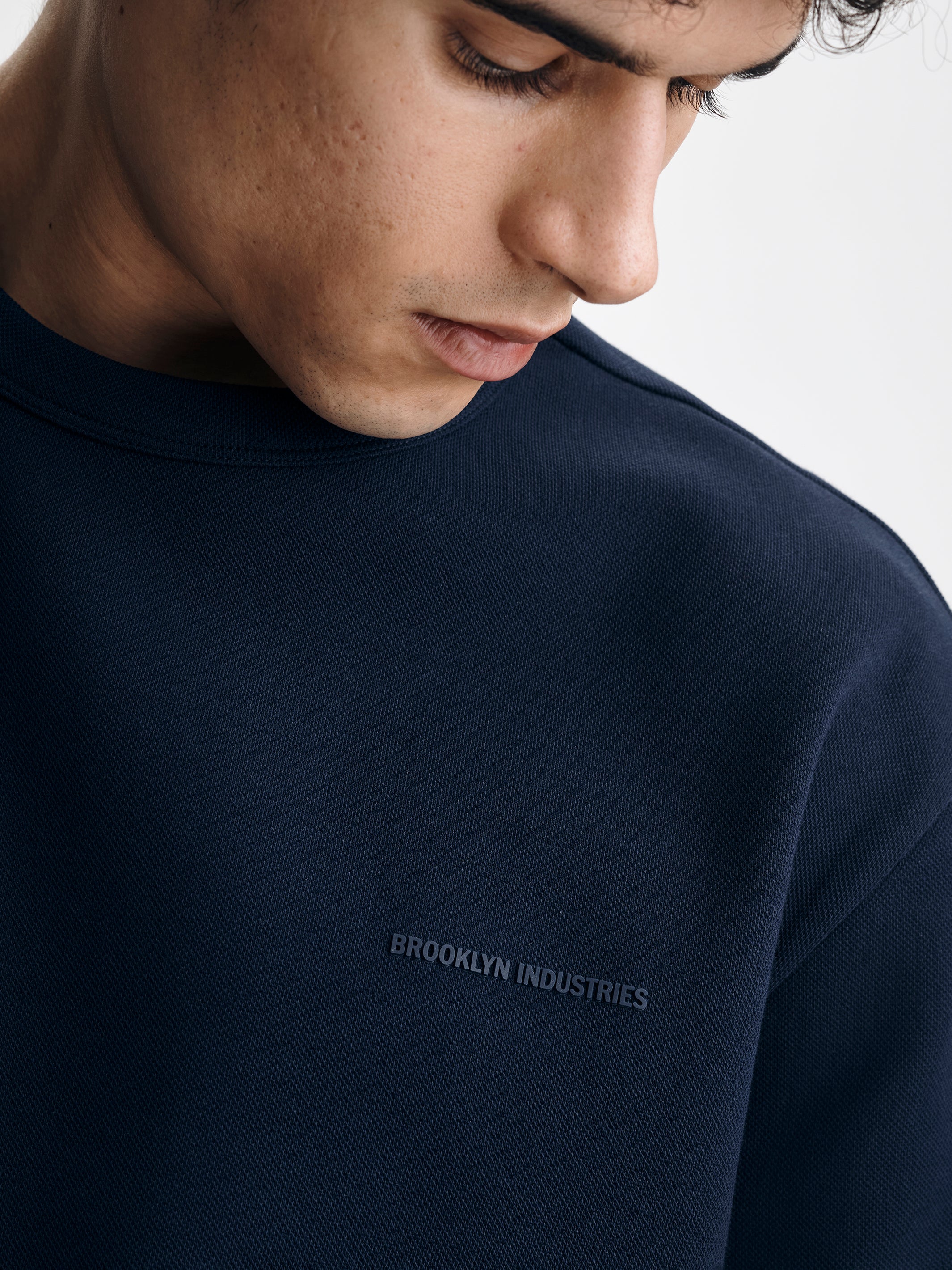 Men's Pique Logo T-Shirt in Black Iris - BROOKLYN INDUSTRIES