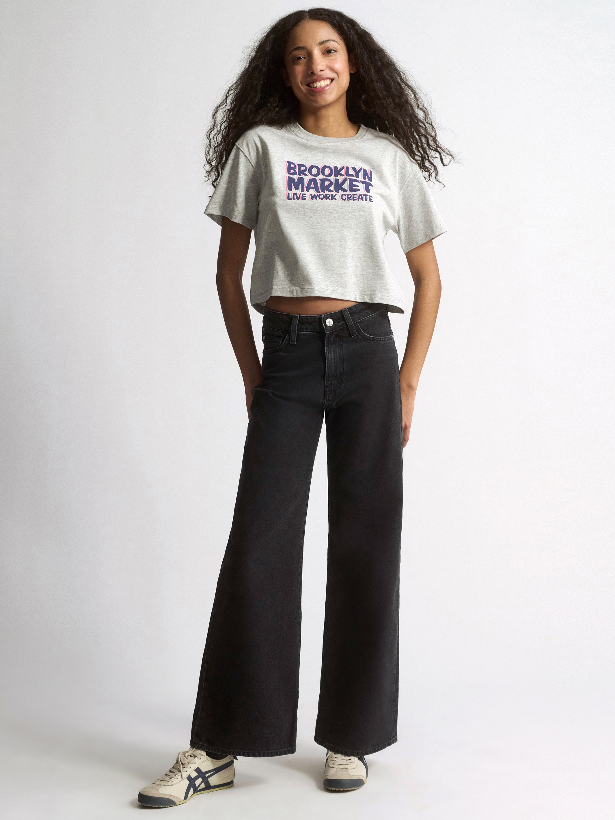 Women's Brooklyn Market Crop T-Shirt In Light Grey Melange - BROOKLYN INDUSTRIES