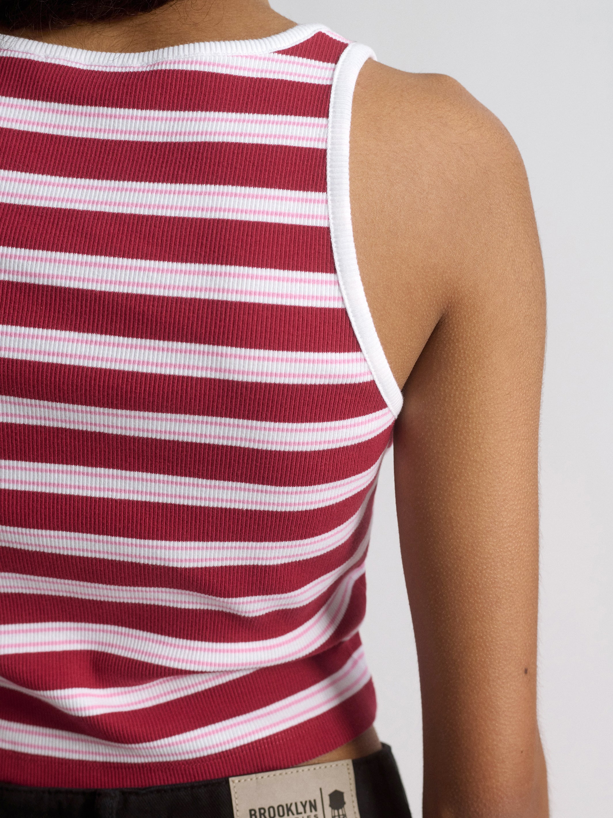 Women's Brooklyn Striped Ribbed Crop Tank In Garnet Stripe - BROOKLYN INDUSTRIES