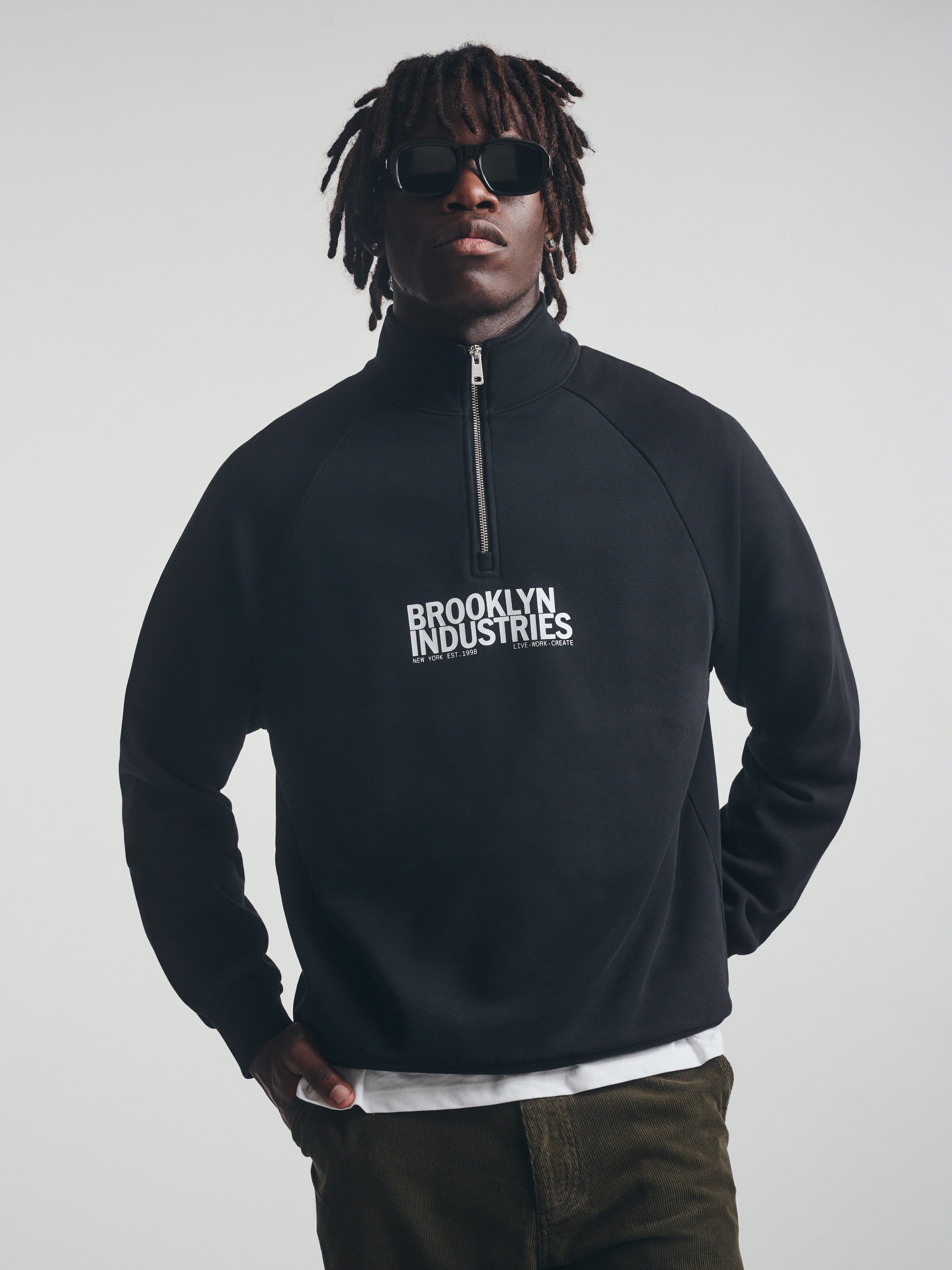 Men's Brooklyn Half Zip Sweatshirt In Black - BROOKLYN INDUSTRIES