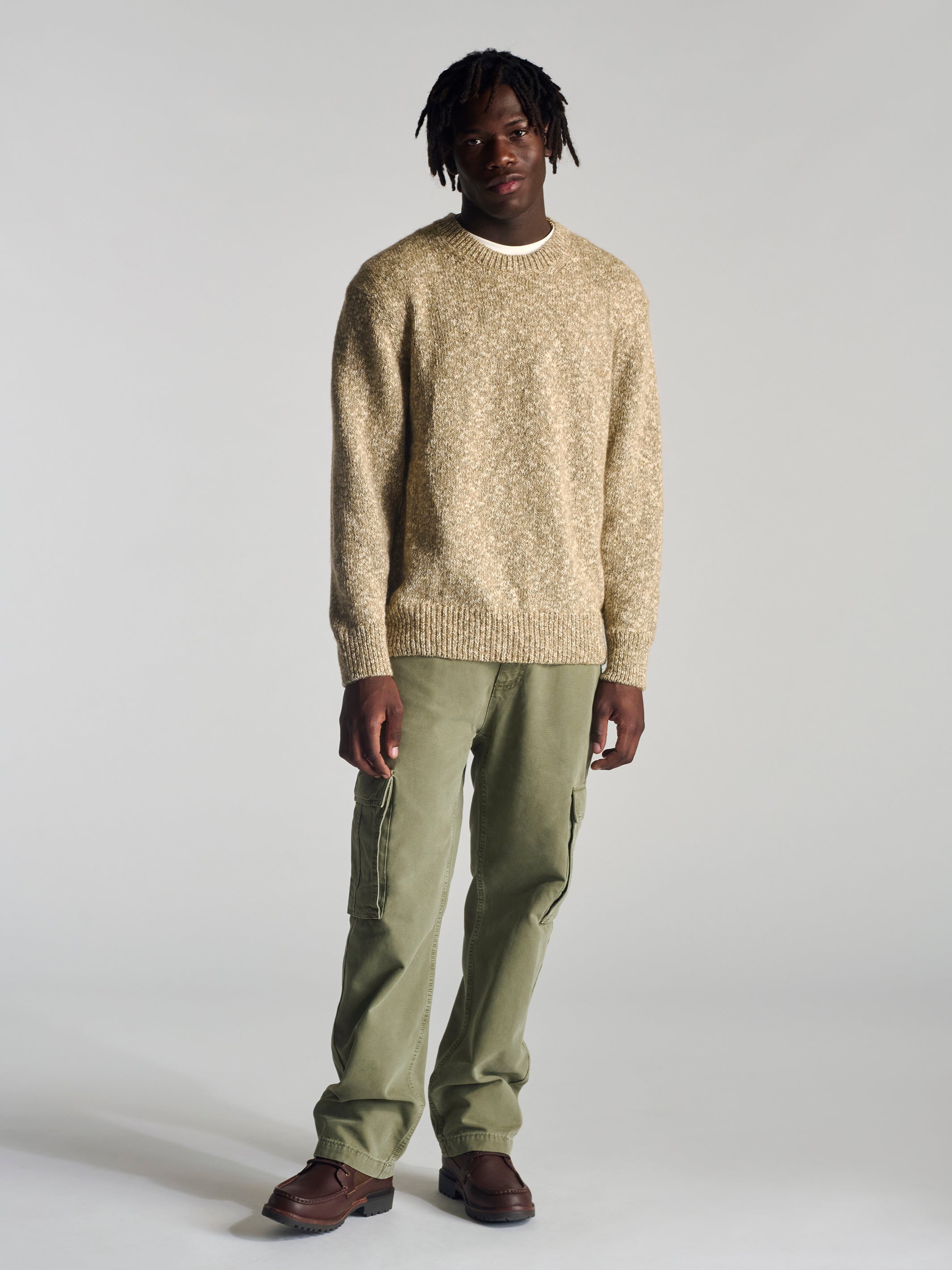 Men's Crew Neck Sweater In Oatmeal Melange