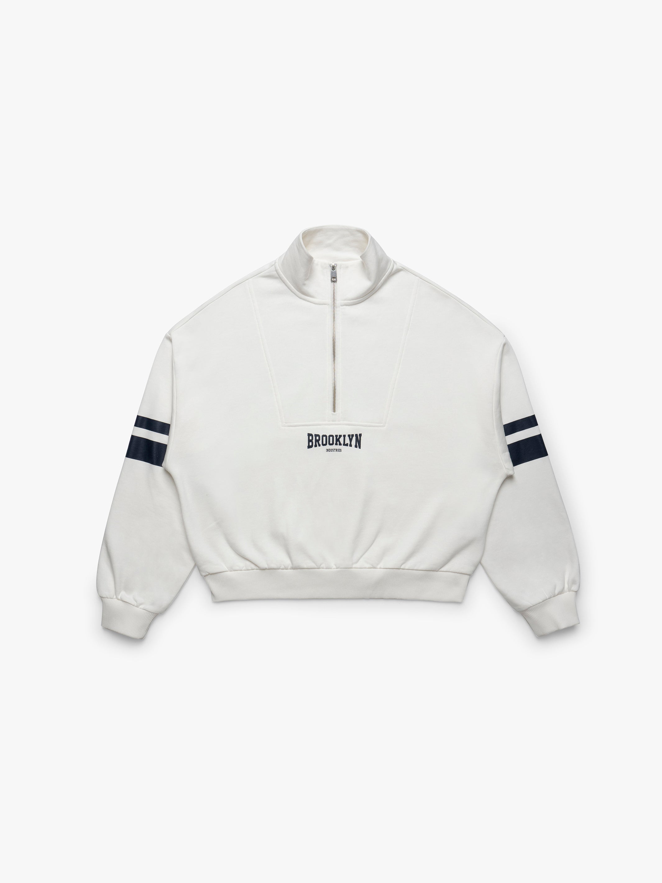 Women's Brooklyn Half Zip Varsity Sweatshirt in Antique White - BROOKLYN INDUSTRIES