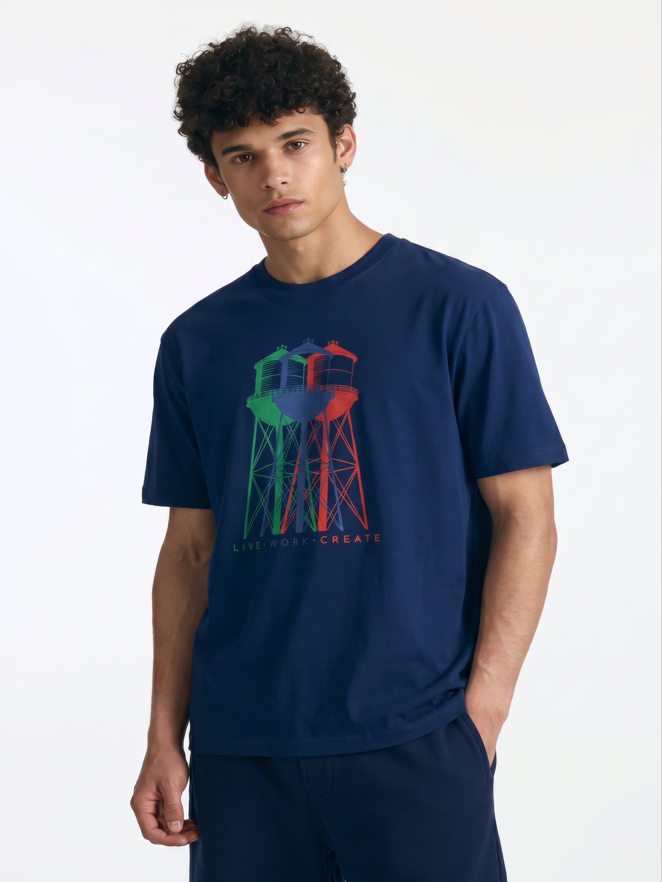 Men's Water Tower T-Shirt in Navy Peony - BROOKLYN INDUSTRIES