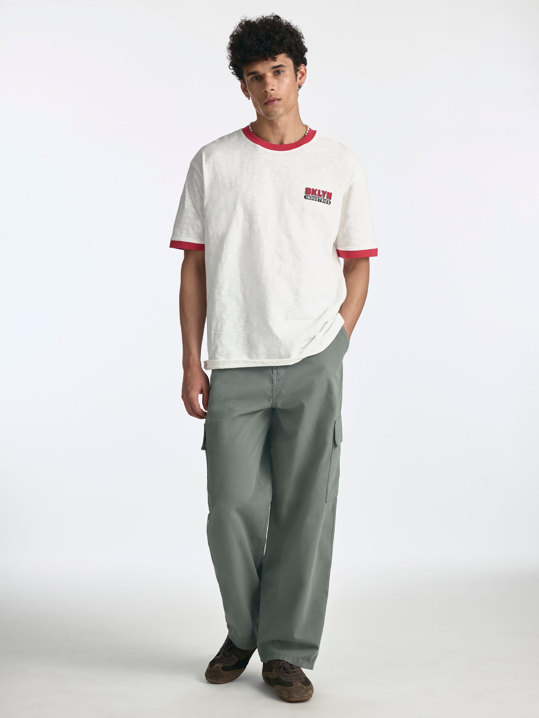 Men's Logo Ringer T-Shirt in Antique White - BROOKLYN INDUSTRIES