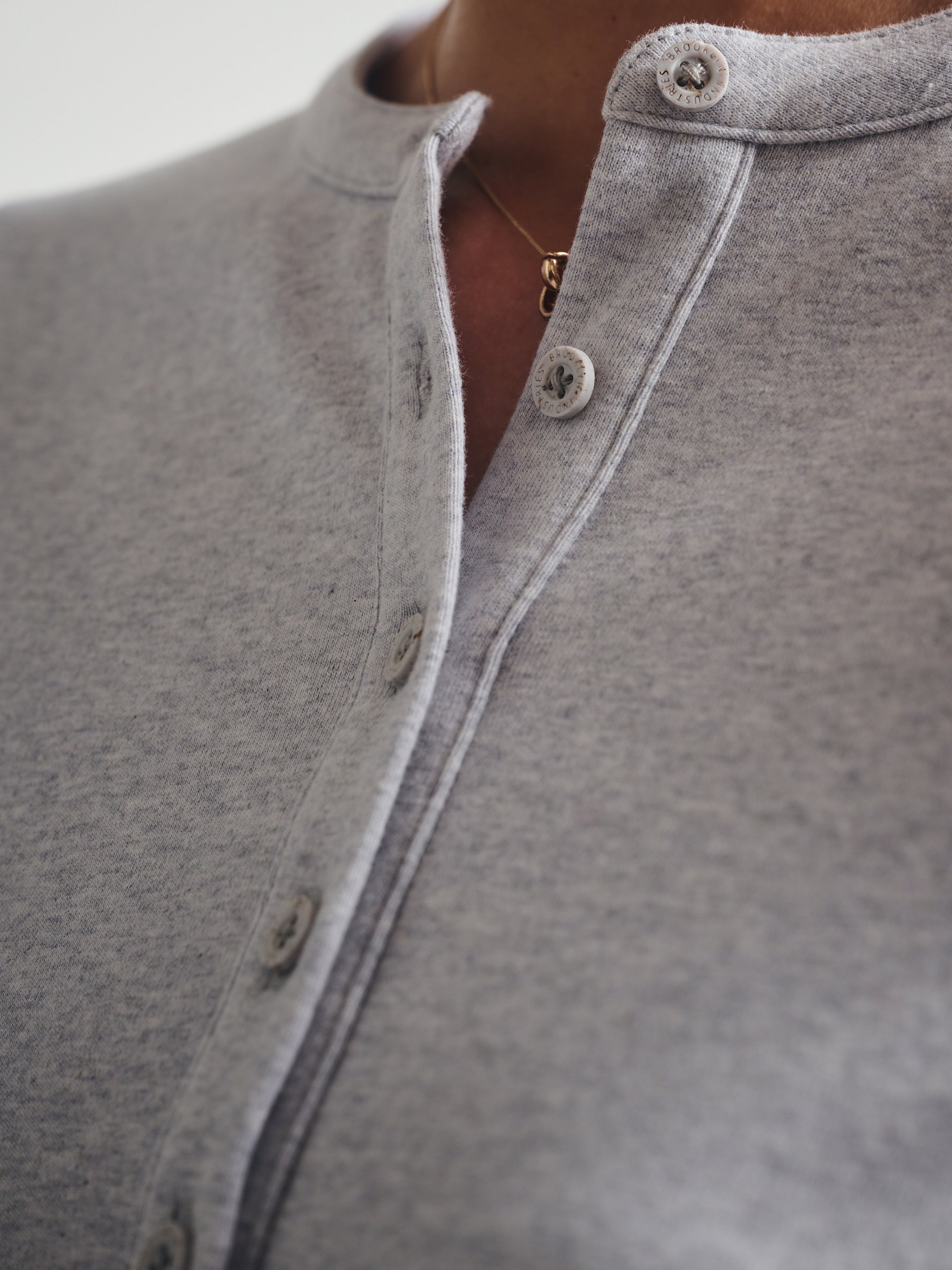 Women's Cropped Henley T-Shirt in Light Grey Melange - BROOKLYN INDUSTRIES