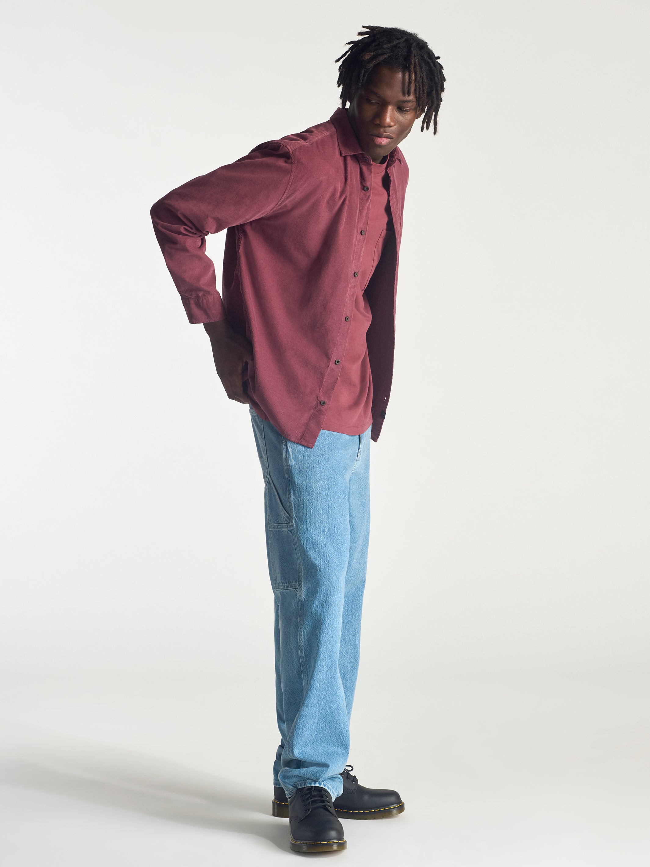 Men's Corduroy Long Sleeve Shirt In Red Mahogany - BROOKLYN INDUSTRIES