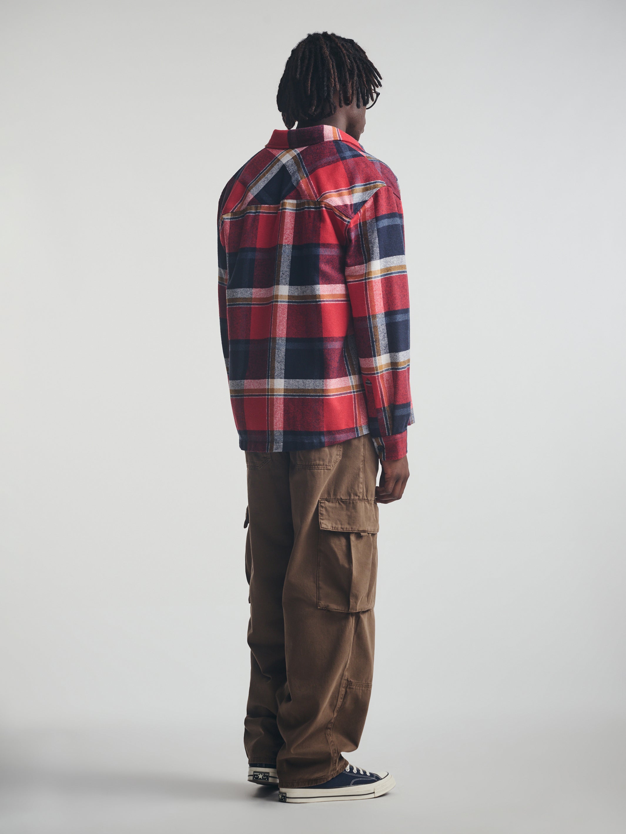 Men's Plaid Overshirt in Red Check - BROOKLYN INDUSTRIES
