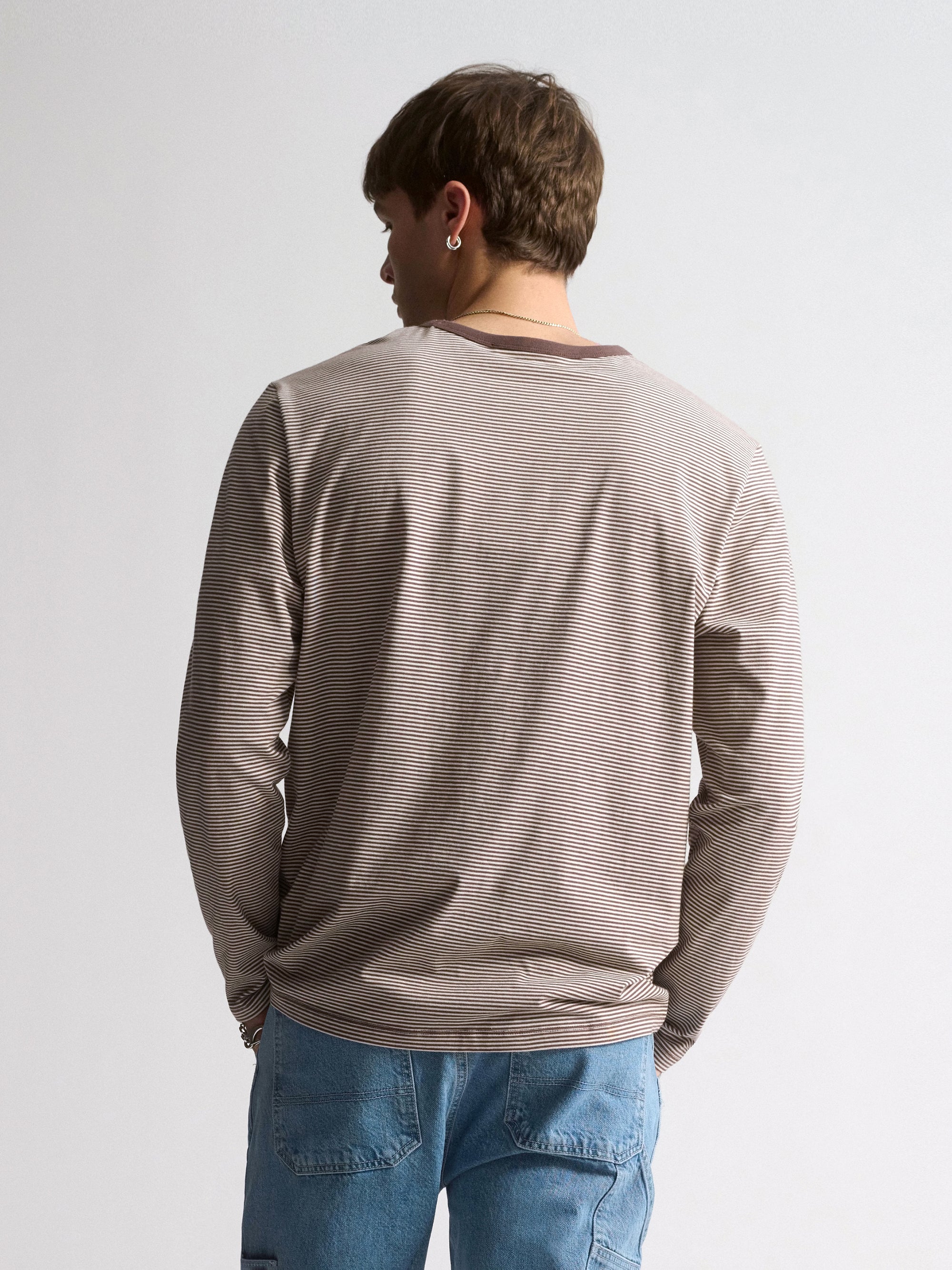 Men's Brooklyn Striped Long Sleeve T-Shirt In Chocolate Martini Stripe - BROOKLYN INDUSTRIES