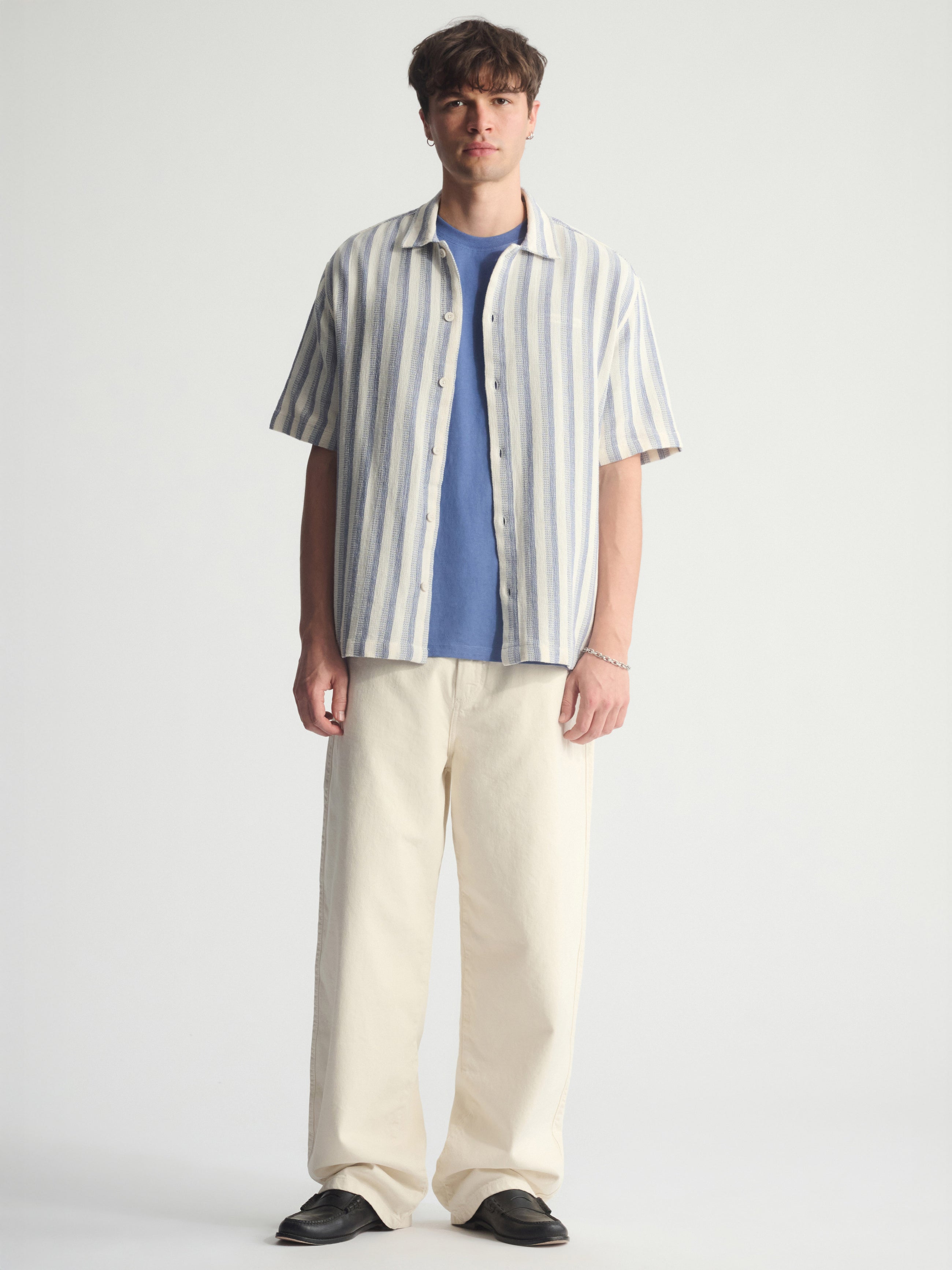 Men's Striped Short Sleeve Shirt In Turtledove - BROOKLYN INDUSTRIES