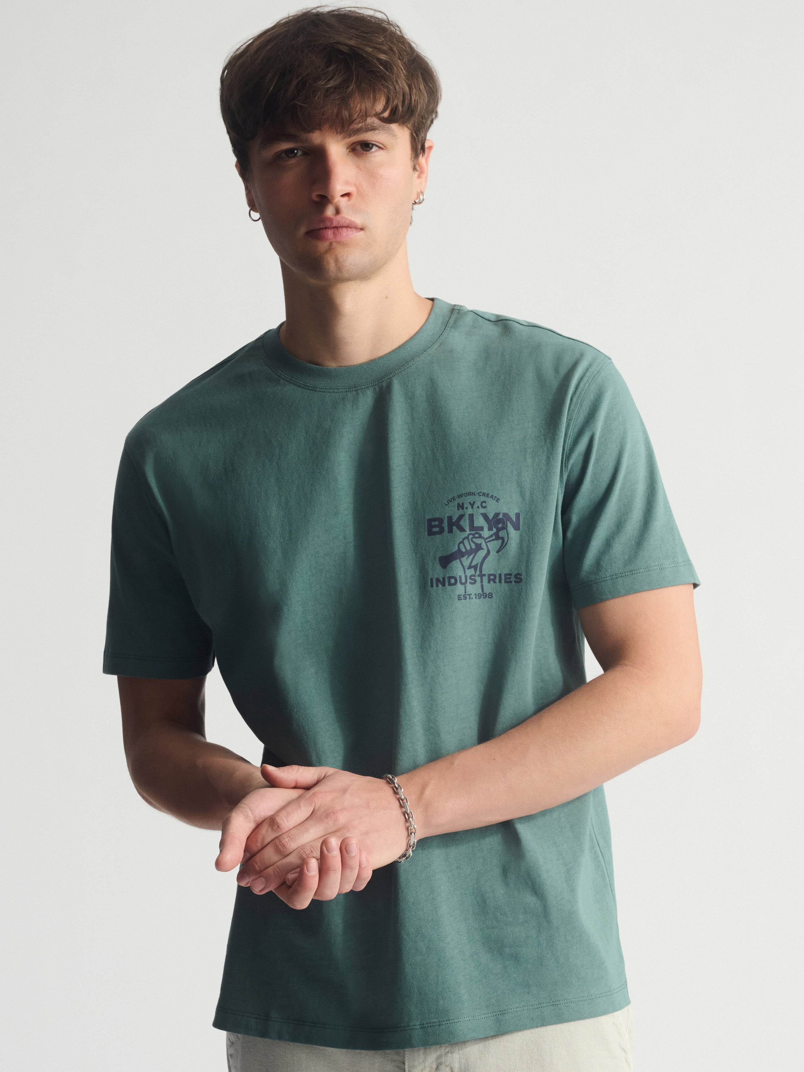 Men's Hammer BKLYN T-Shirt In Silver Pine - BROOKLYN INDUSTRIES