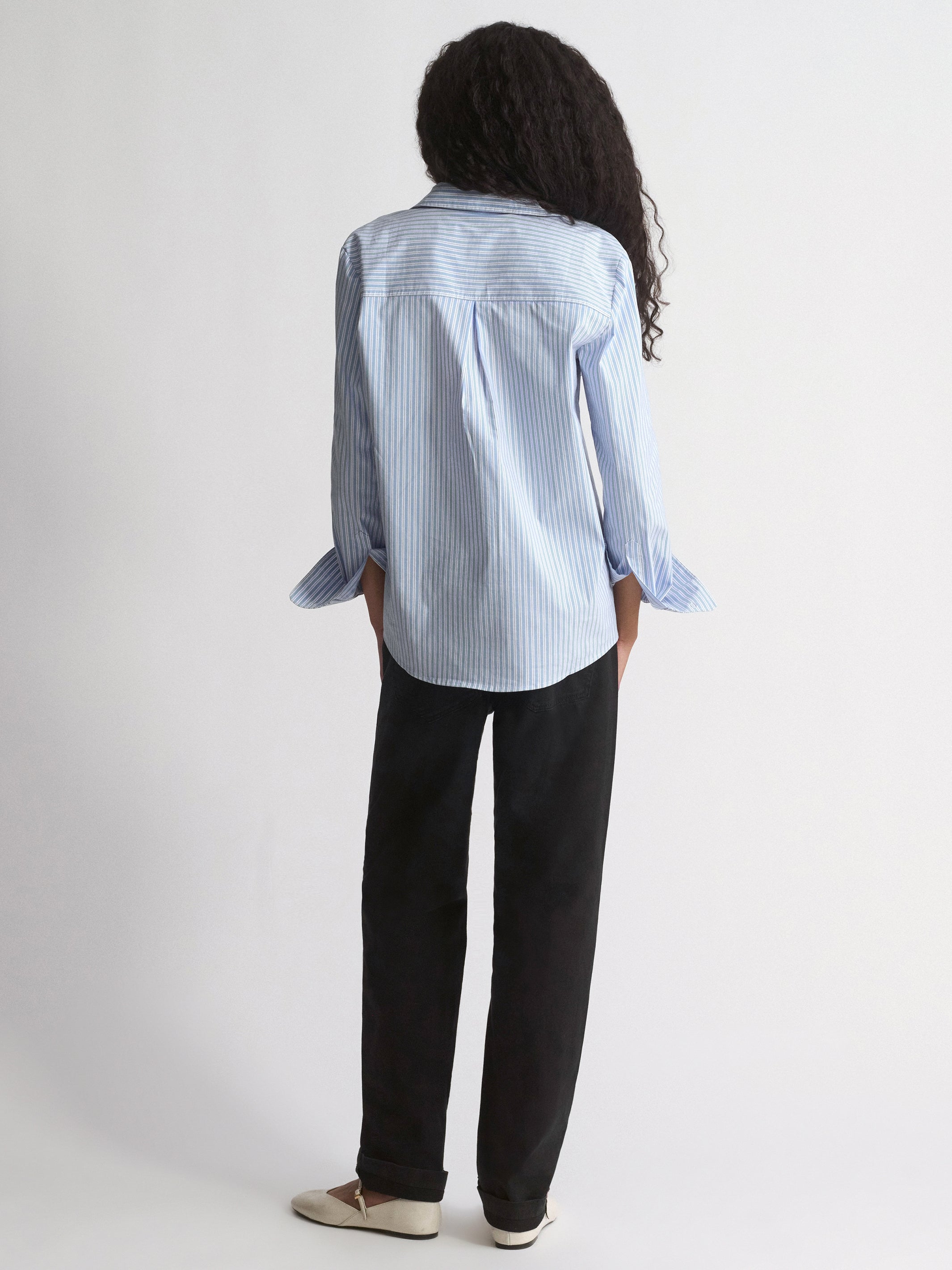 Women's Long Sleeve Shirt In Blue Striped - BROOKLYN INDUSTRIES