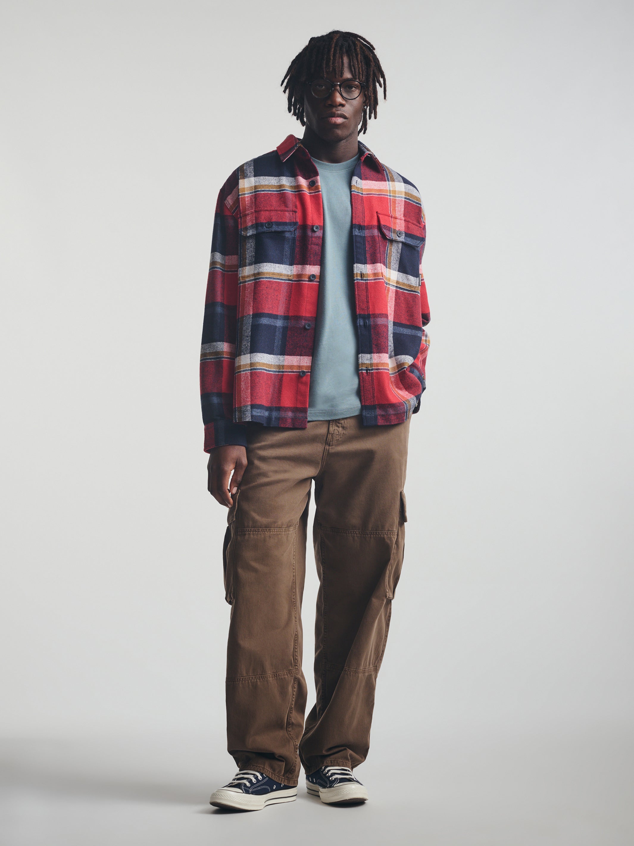 Men's Plaid Overshirt in Red Check - BROOKLYN INDUSTRIES