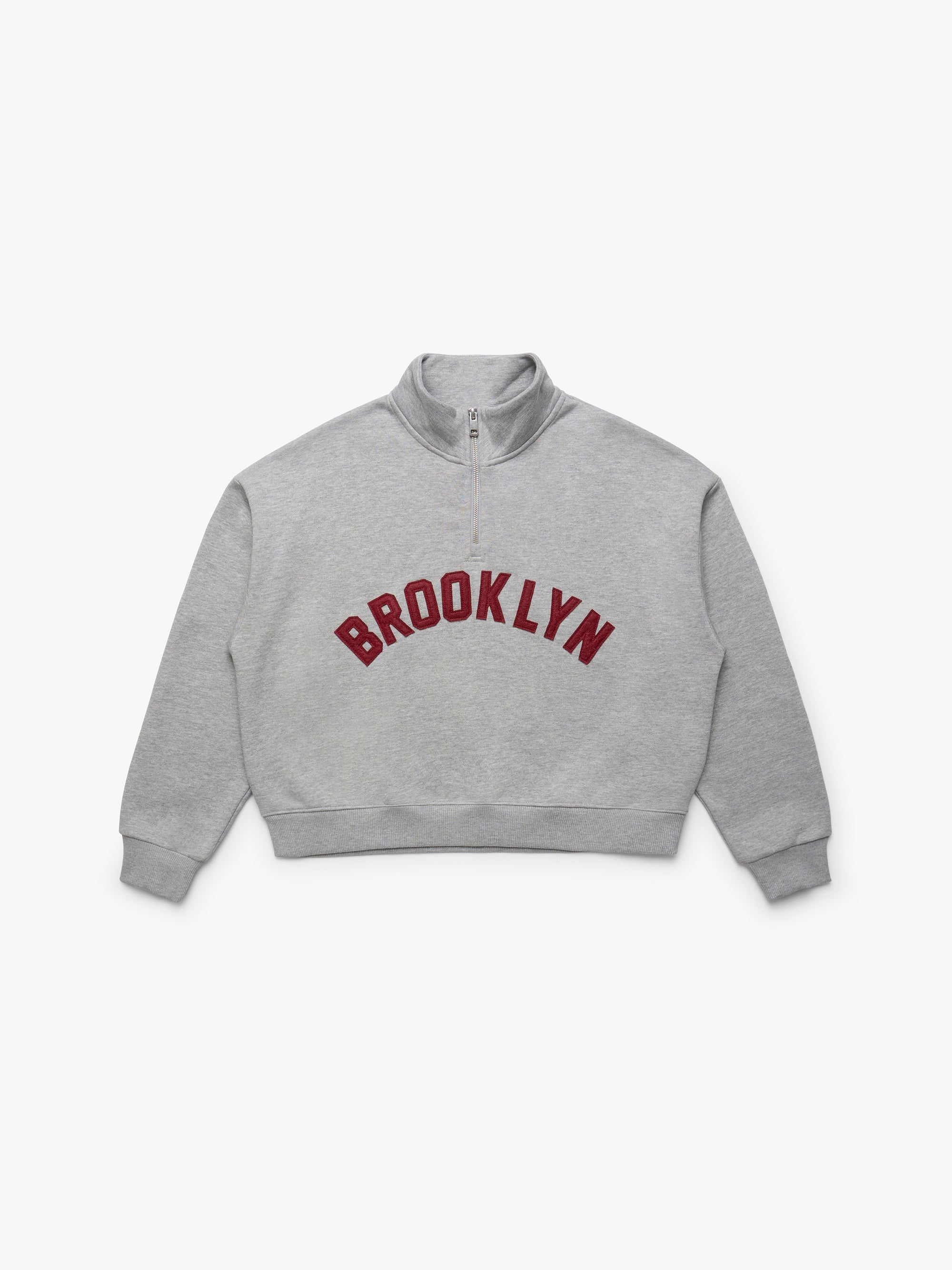 Women's Brooklyn Half Zip Sweatshirt in Mid Grey Melange - BROOKLYN INDUSTRIES