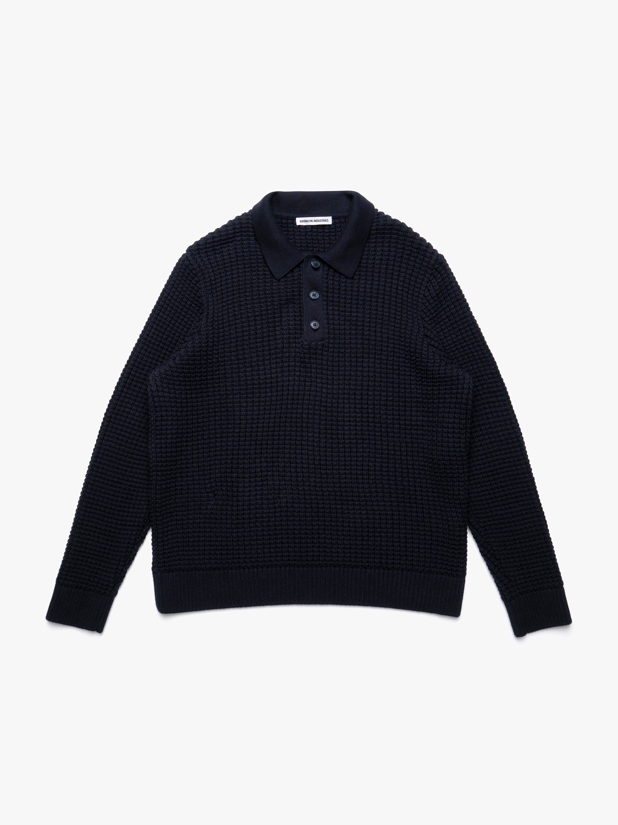 Men's Polo Sweater in Total Eclipse - BROOKLYN INDUSTRIES