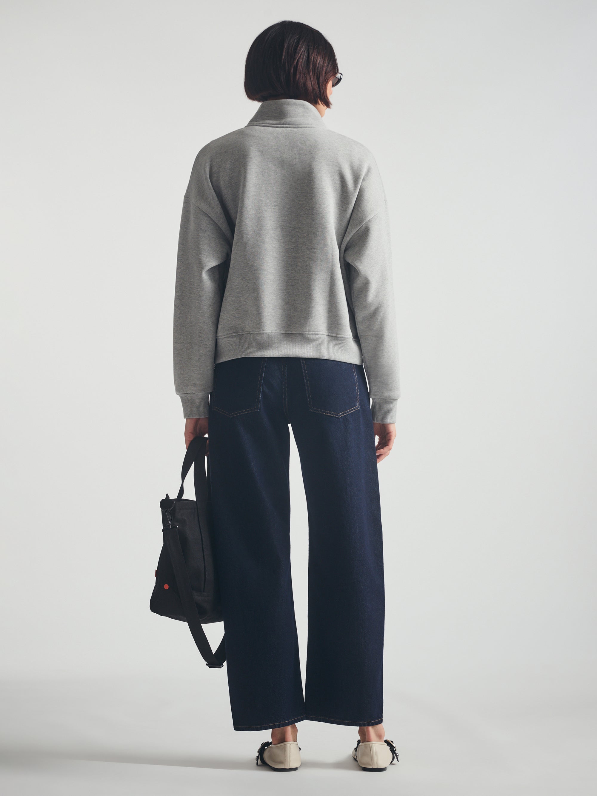 Women's Brooklyn Half Zip Sweatshirt in Mid Grey Melange - BROOKLYN INDUSTRIES