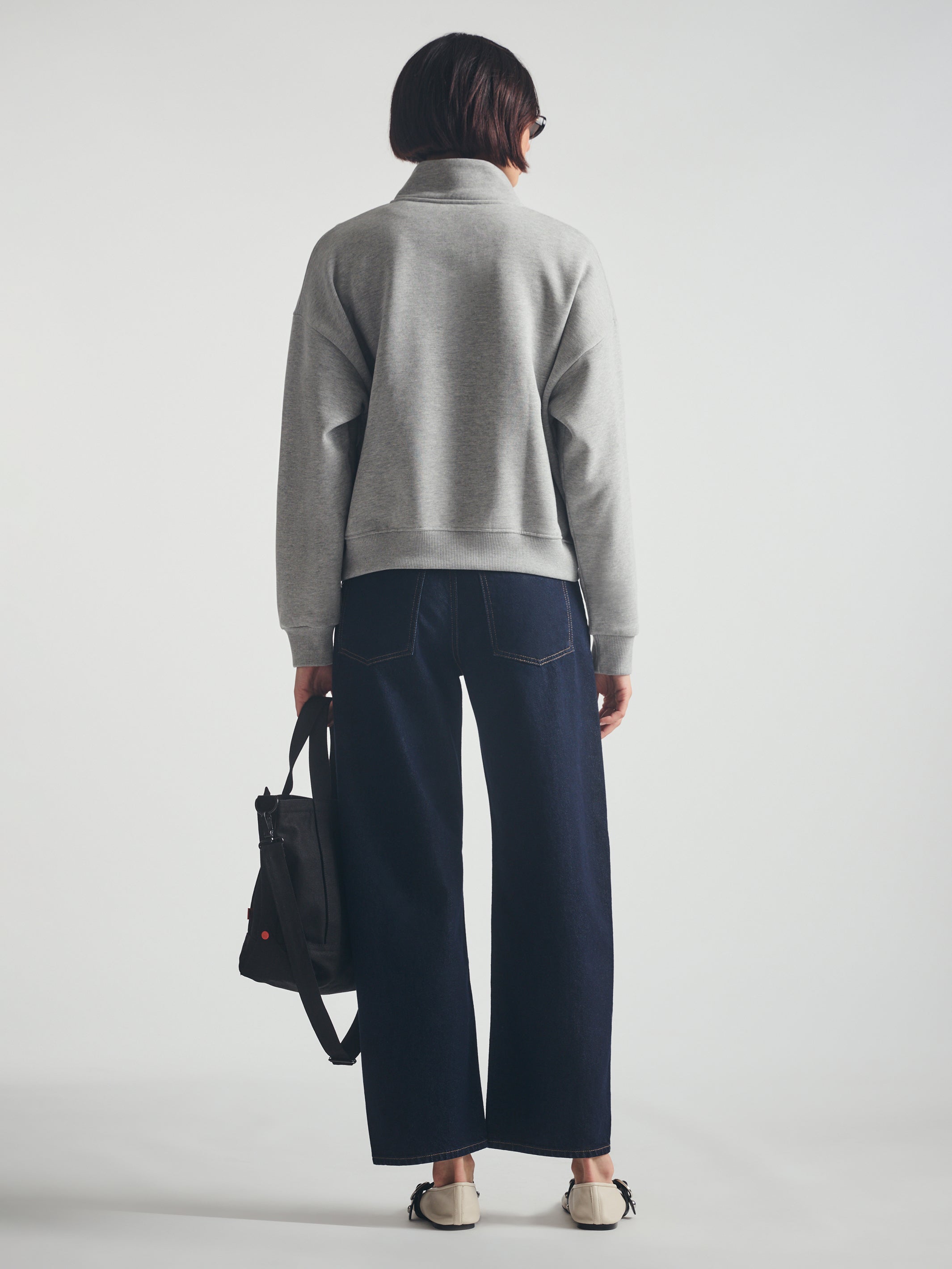 Women's Brooklyn Half Zip Sweatshirt in Mid Grey Melange - BROOKLYN INDUSTRIES