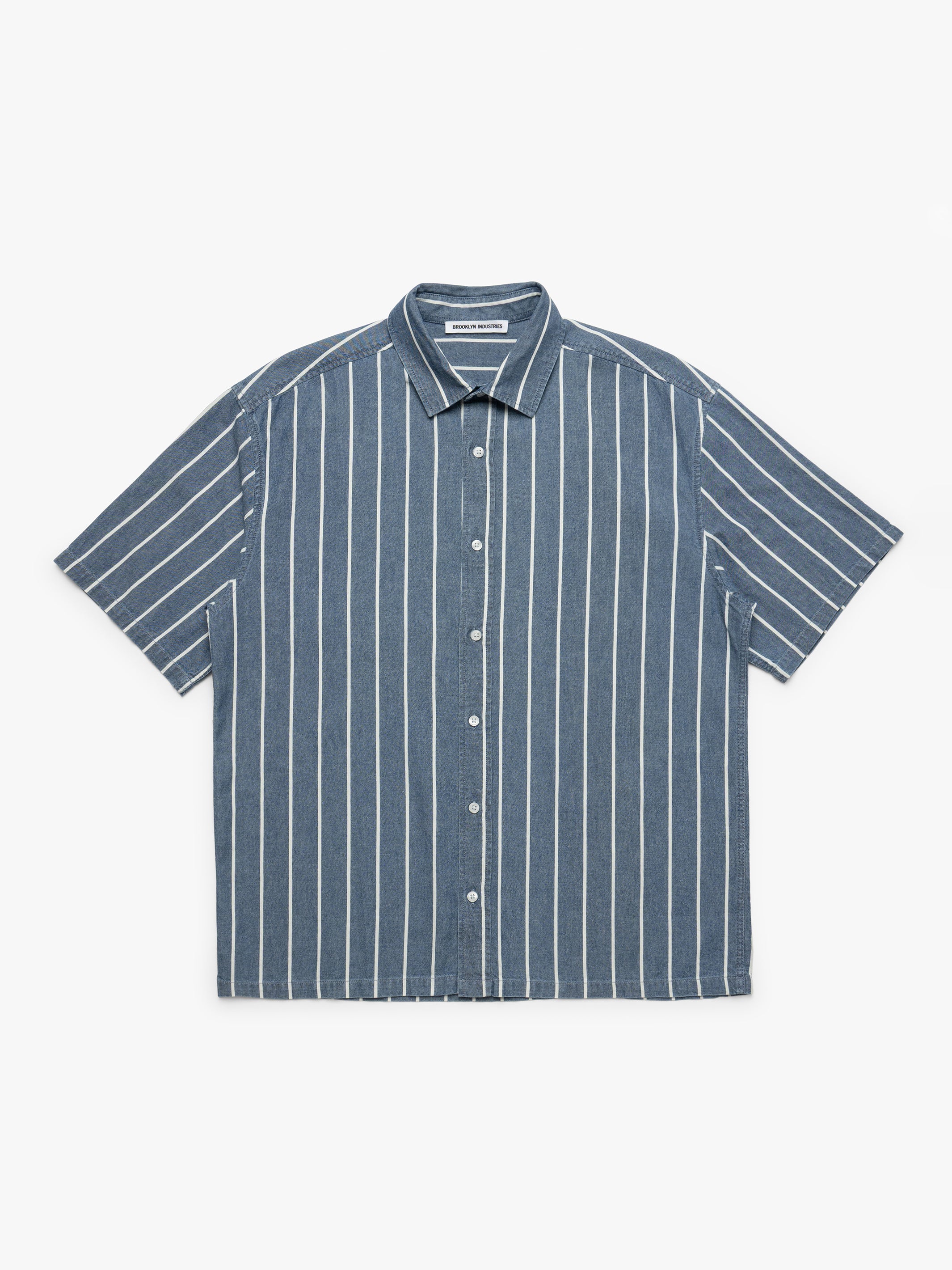 Men's Striped Short Sleeve Shirt In Blue Striped - BROOKLYN INDUSTRIES