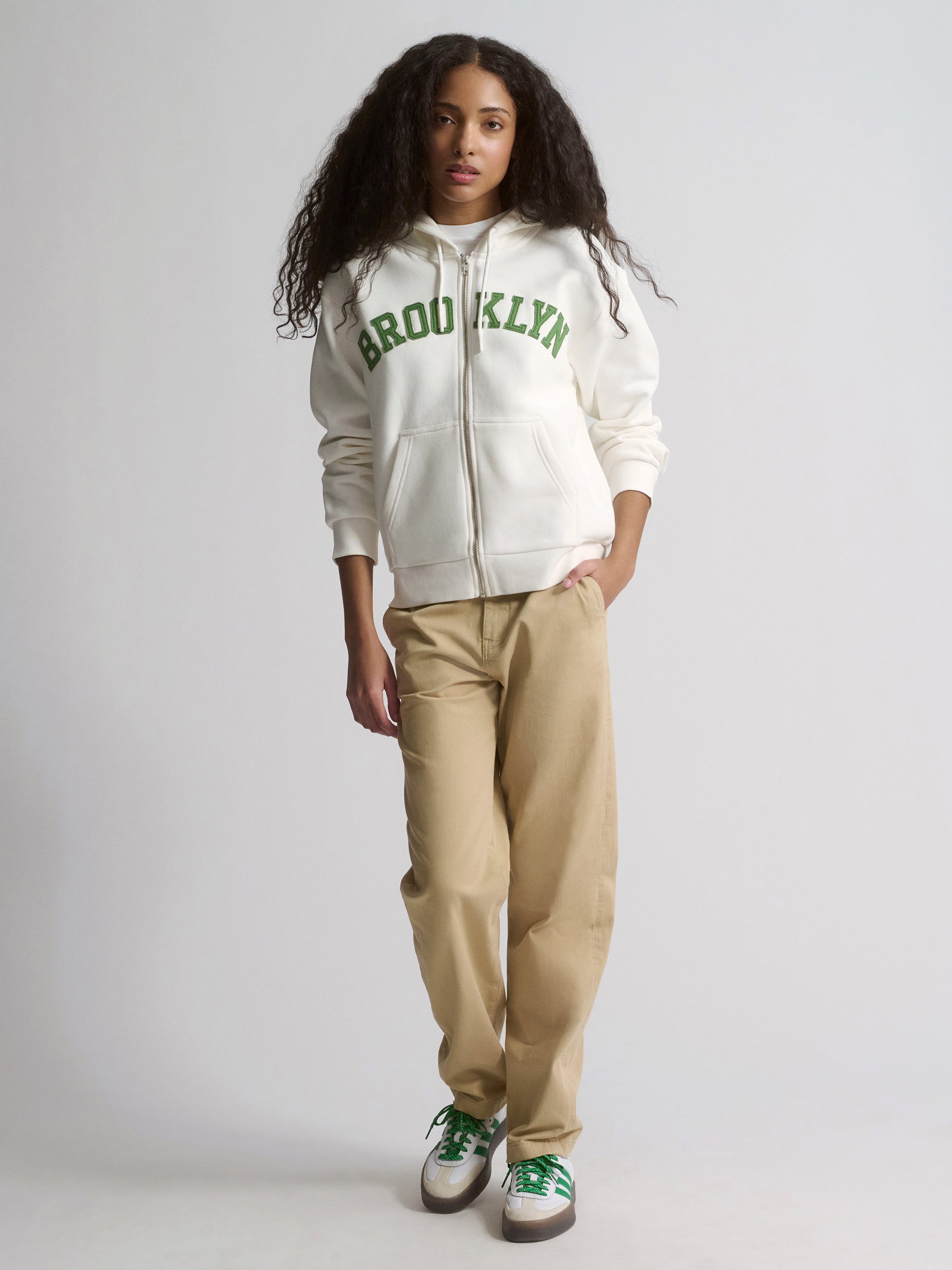 Women's Campus Brooklyn Zip-Up Sweatshirt In White - BROOKLYN INDUSTRIES