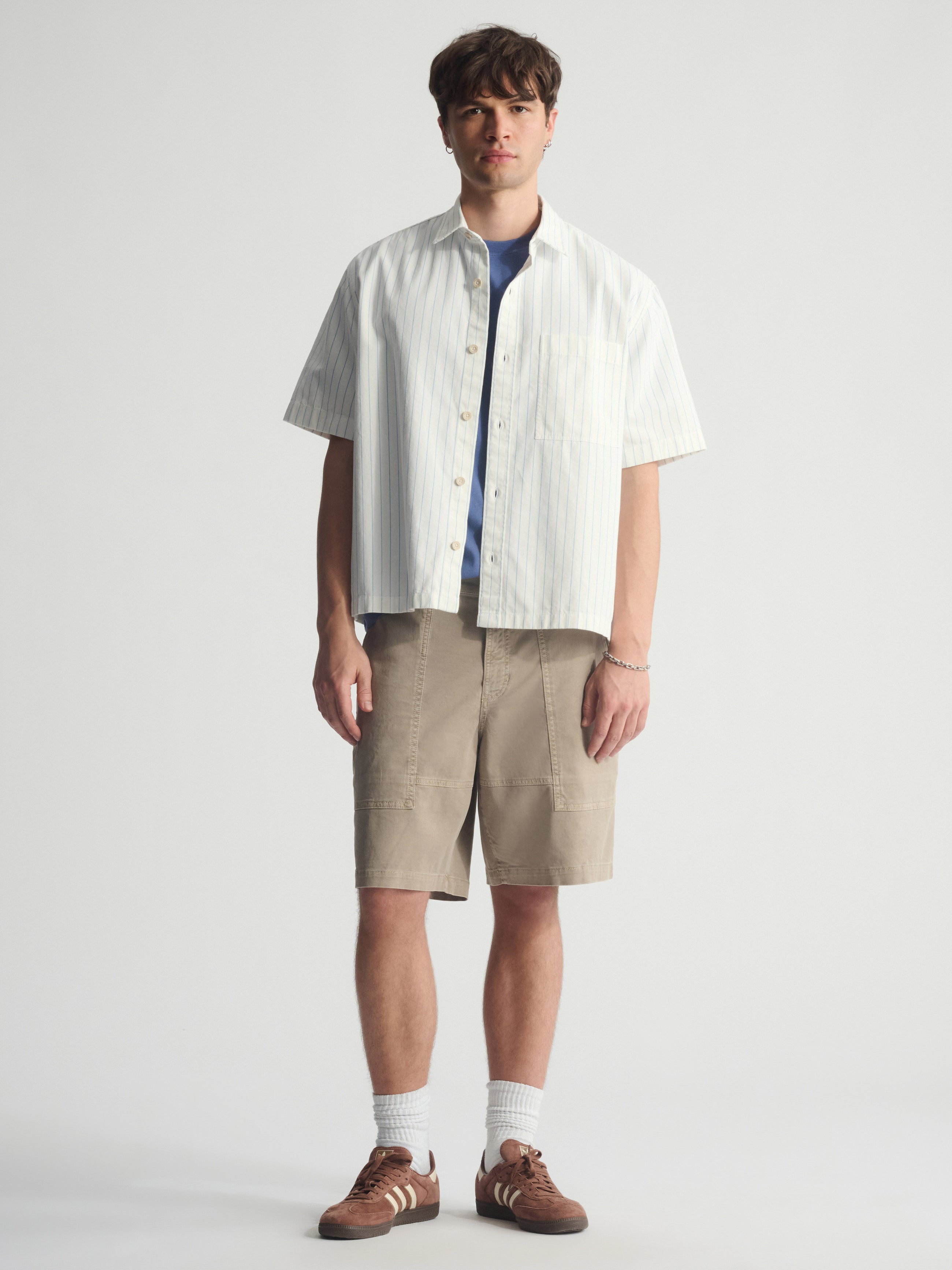 Men's Brooklyn Striped Short Sleeve Shirt In Bel Air Blue - BROOKLYN INDUSTRIES