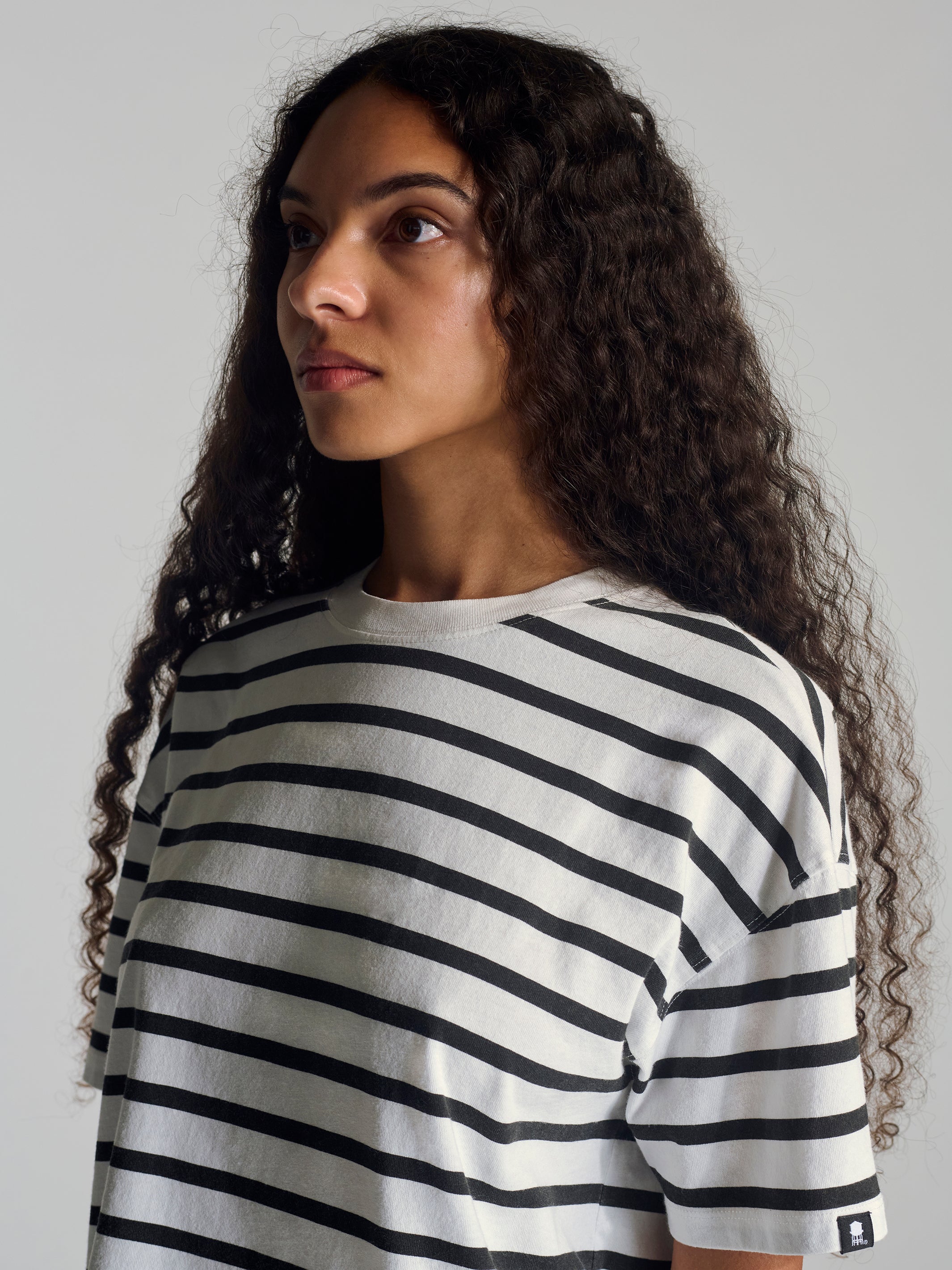Women's Nassau Crew Neck Stripe T-Shirt In Black Striped - BROOKLYN INDUSTRIES