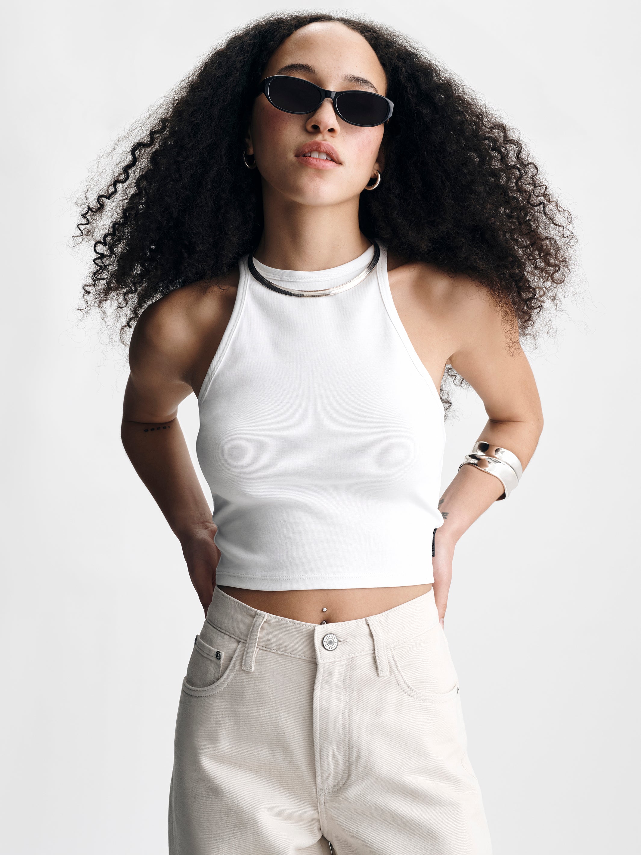 Women's High Neck Tank Top in White - BROOKLYN INDUSTRIES