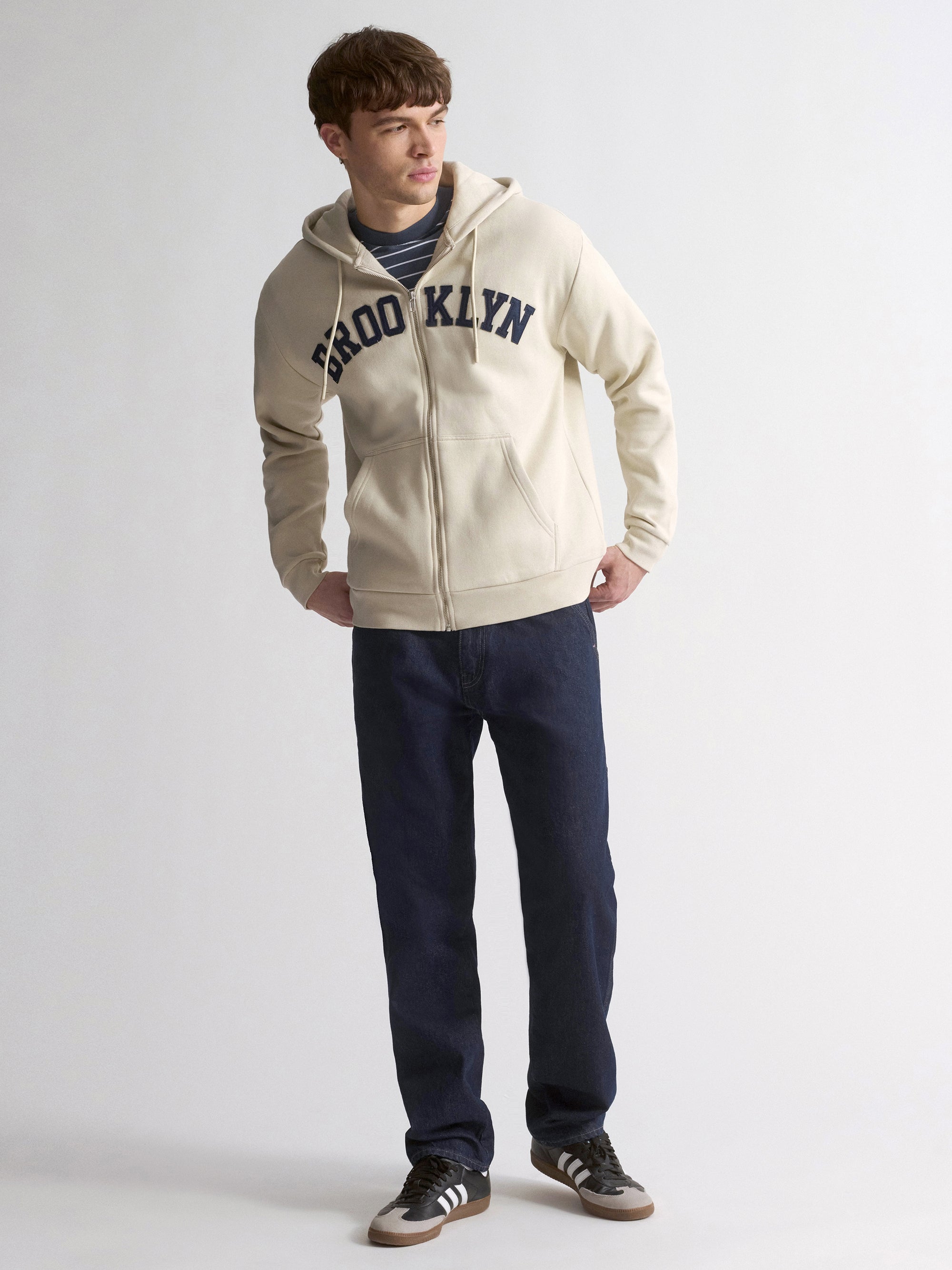 Men's Campus Brooklyn Zip-Up Sweatshirt In Silver Birch - BROOKLYN INDUSTRIES
