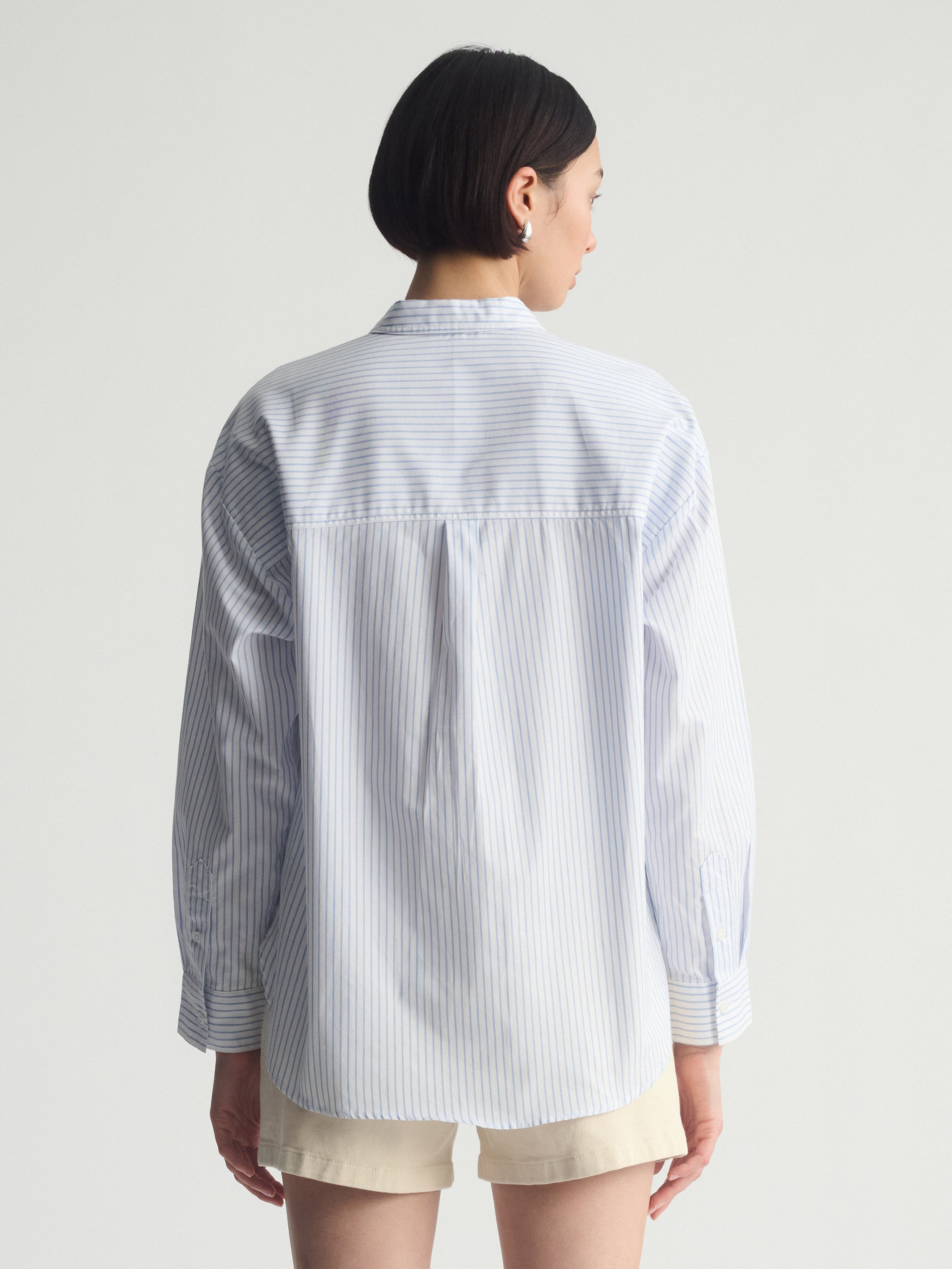 Women's Long Sleeve Shirt In Blue Striped - BROOKLYN INDUSTRIES