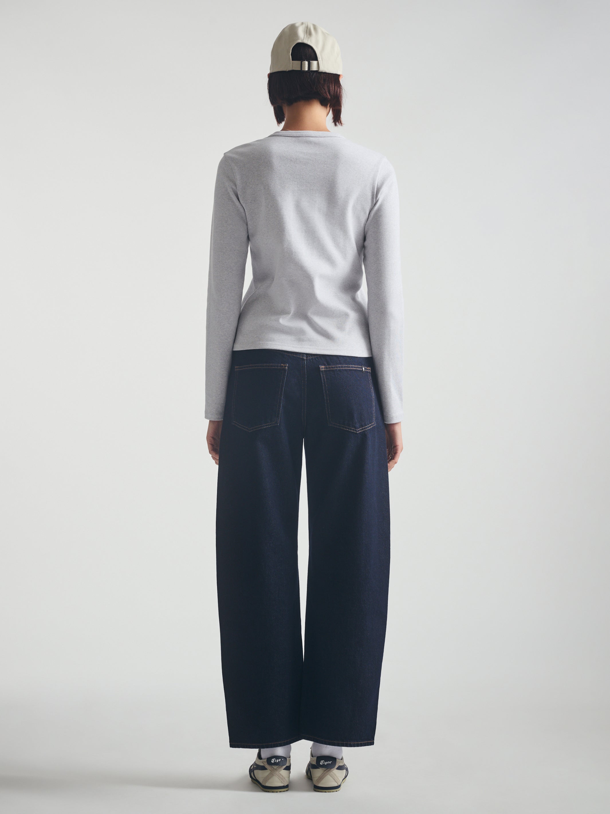 Women's Cropped Henley T-Shirt in Light Grey Melange - BROOKLYN INDUSTRIES