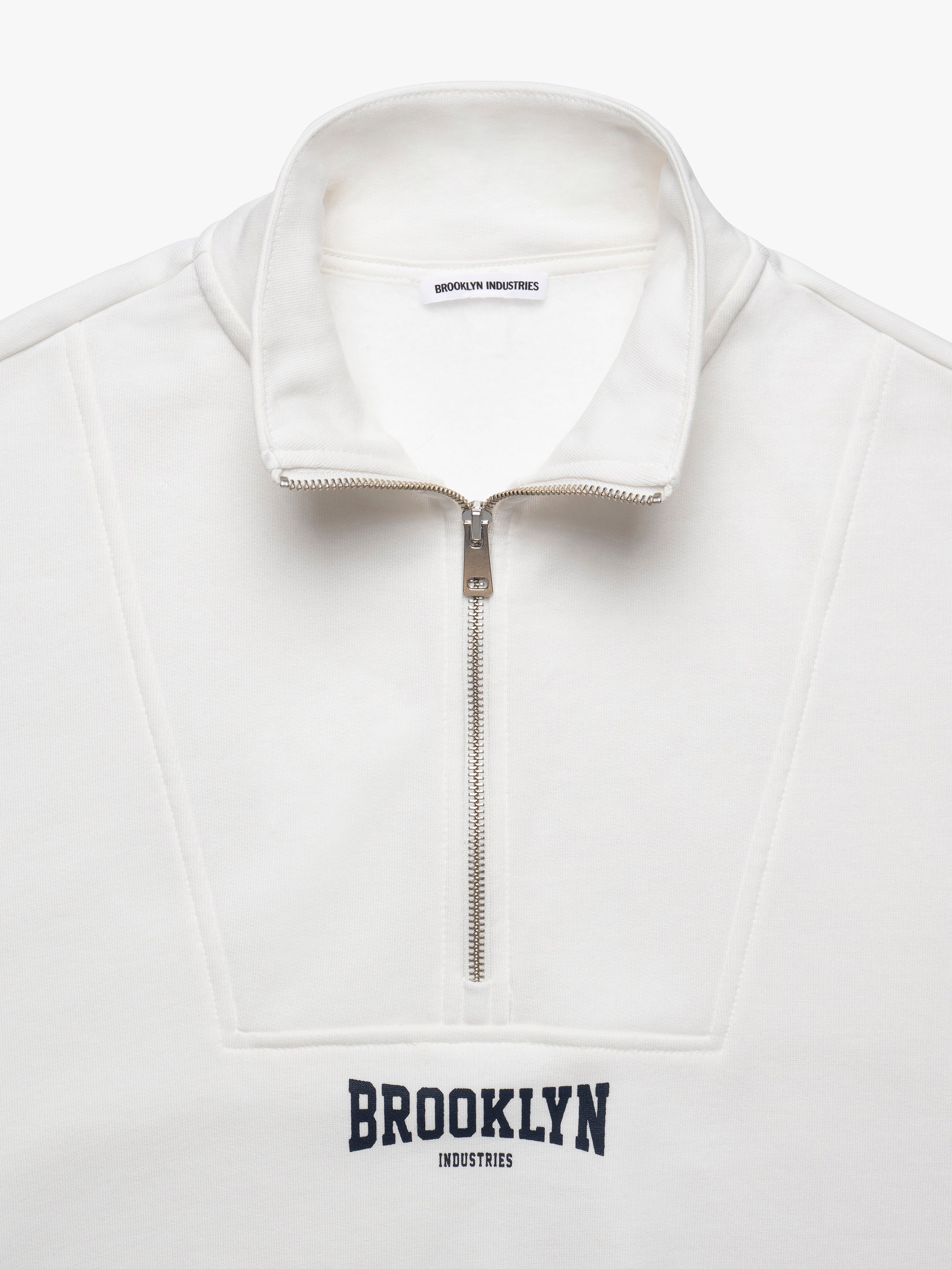 Women's Brooklyn Half Zip Varsity Sweatshirt in Antique White - BROOKLYN INDUSTRIES