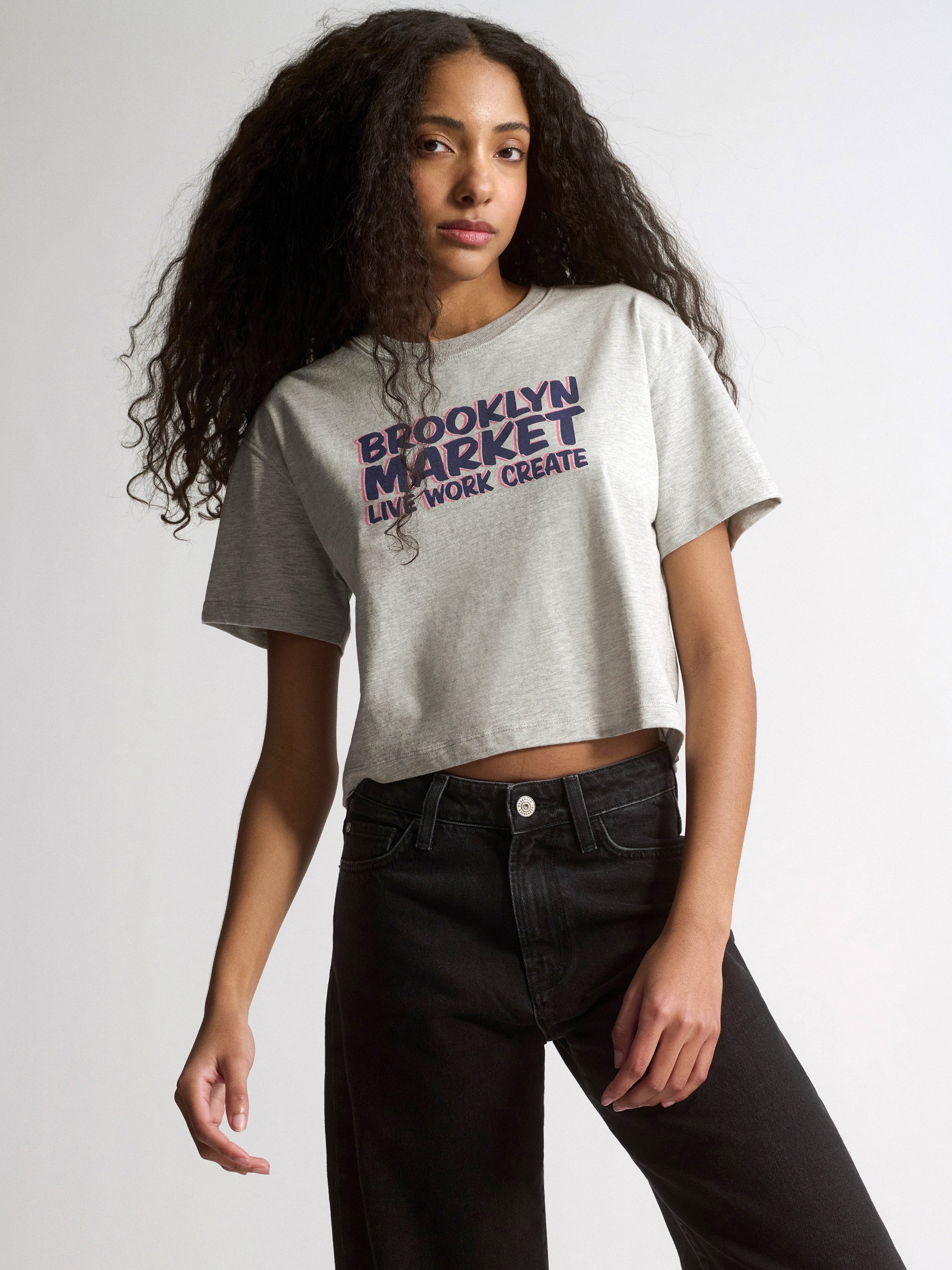 Women's Brooklyn Market Crop T-Shirt In Light Grey Melange - BROOKLYN INDUSTRIES
