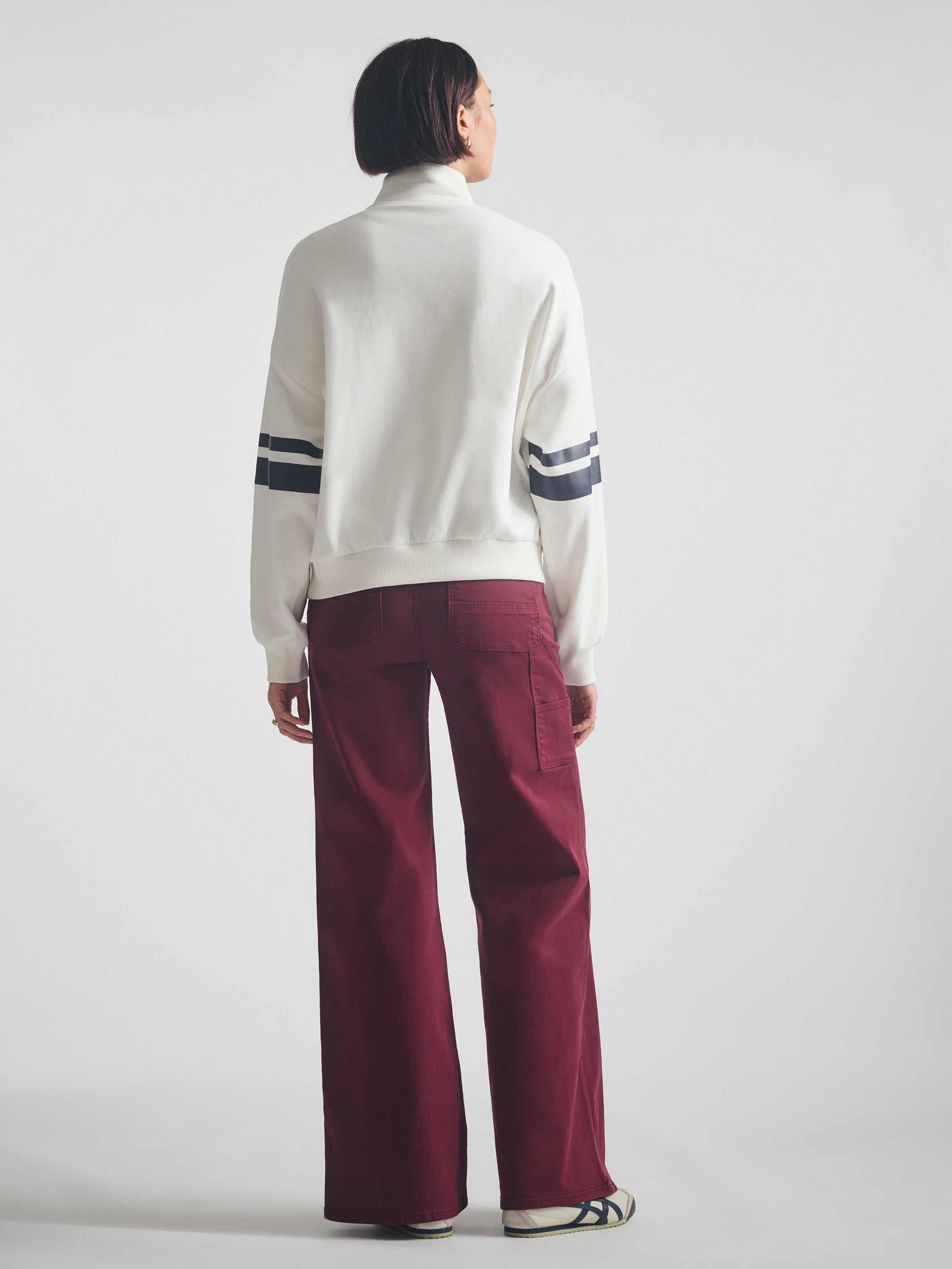 Women's Brooklyn Half Zip Varsity Sweatshirt in Antique White - BROOKLYN INDUSTRIES