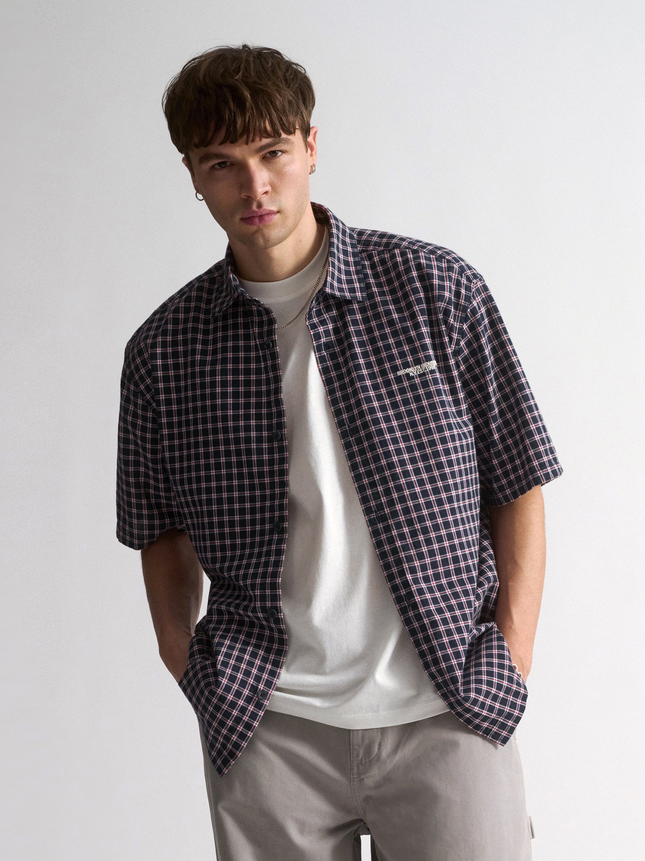 Men's Brooklyn Check Short Sleeve Shirt In Total Eclipse Check - BROOKLYN INDUSTRIES