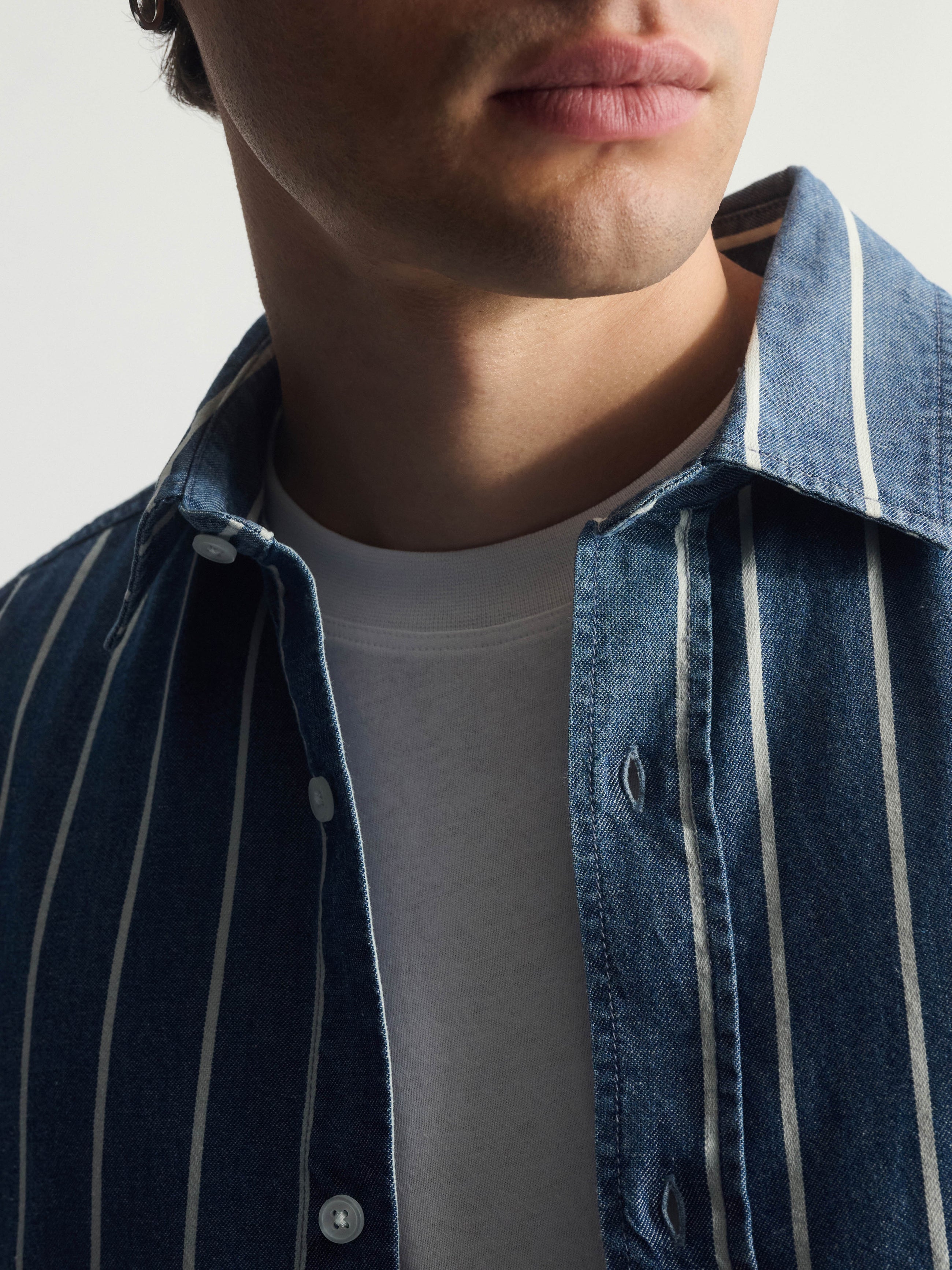 Men's Striped Short Sleeve Shirt In Blue Striped - BROOKLYN INDUSTRIES