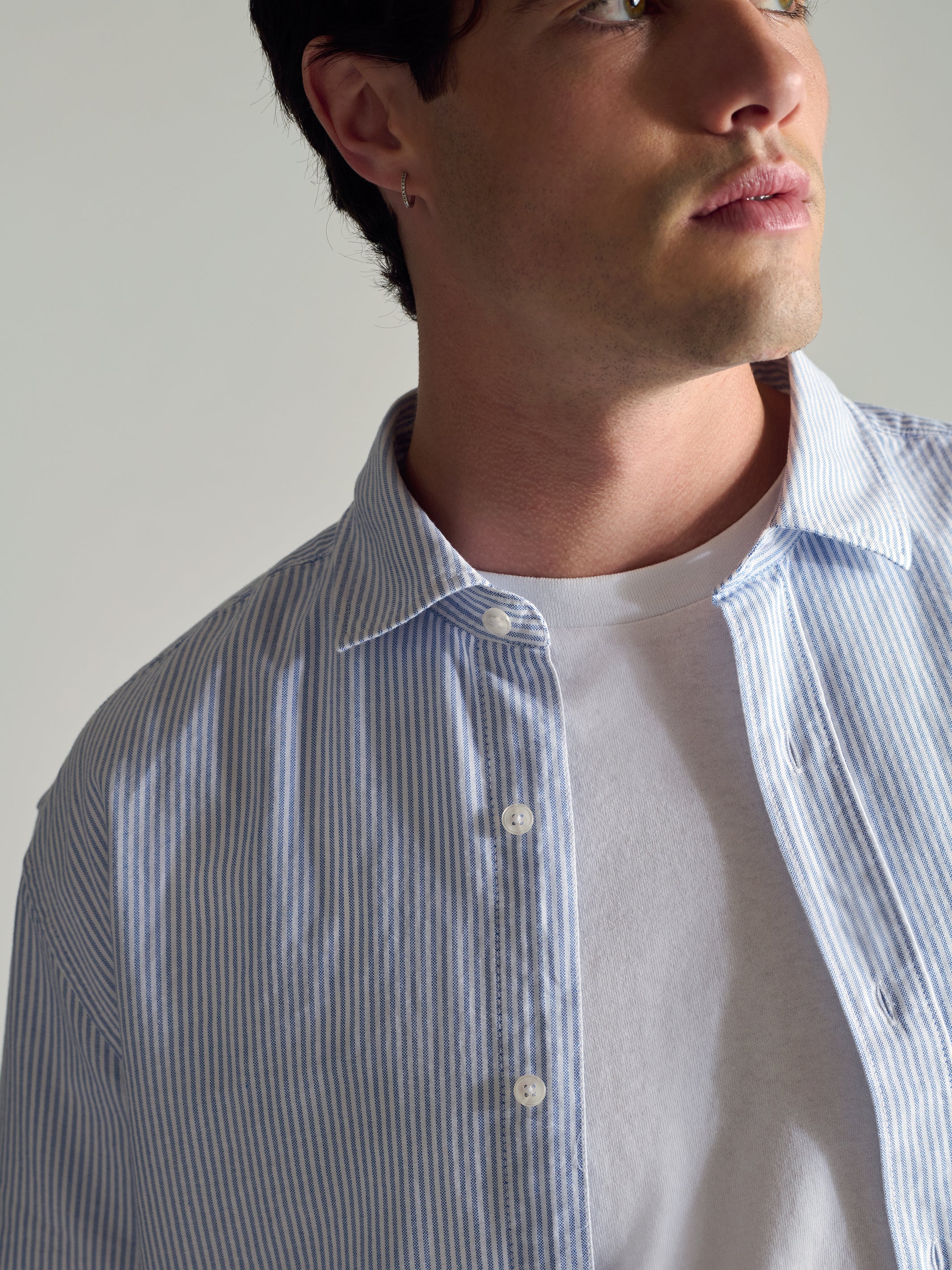 Men's Long Sleeve Shirt In Blue Striped - BROOKLYN INDUSTRIES