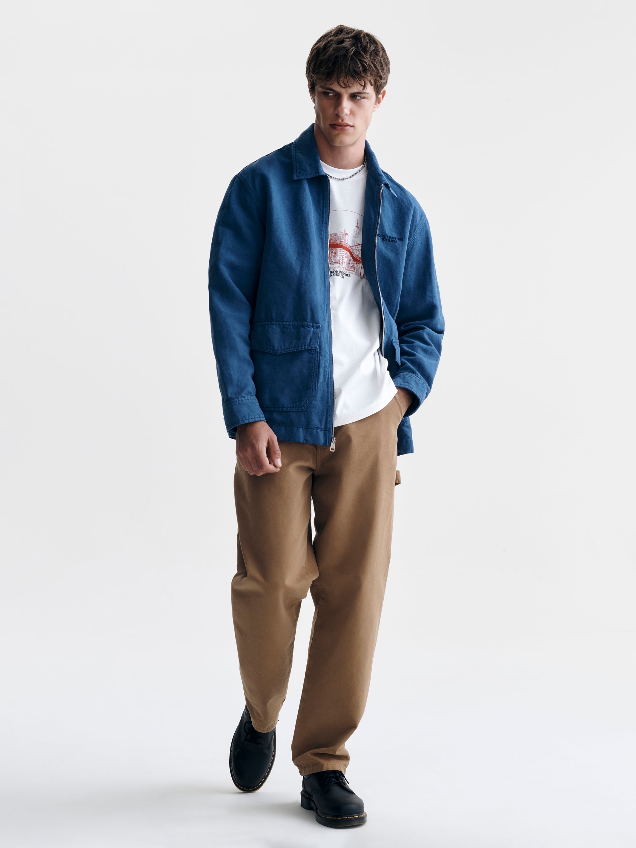 Men's Linen Utility Overshirt in Navy Peony - BROOKLYN INDUSTRIES
