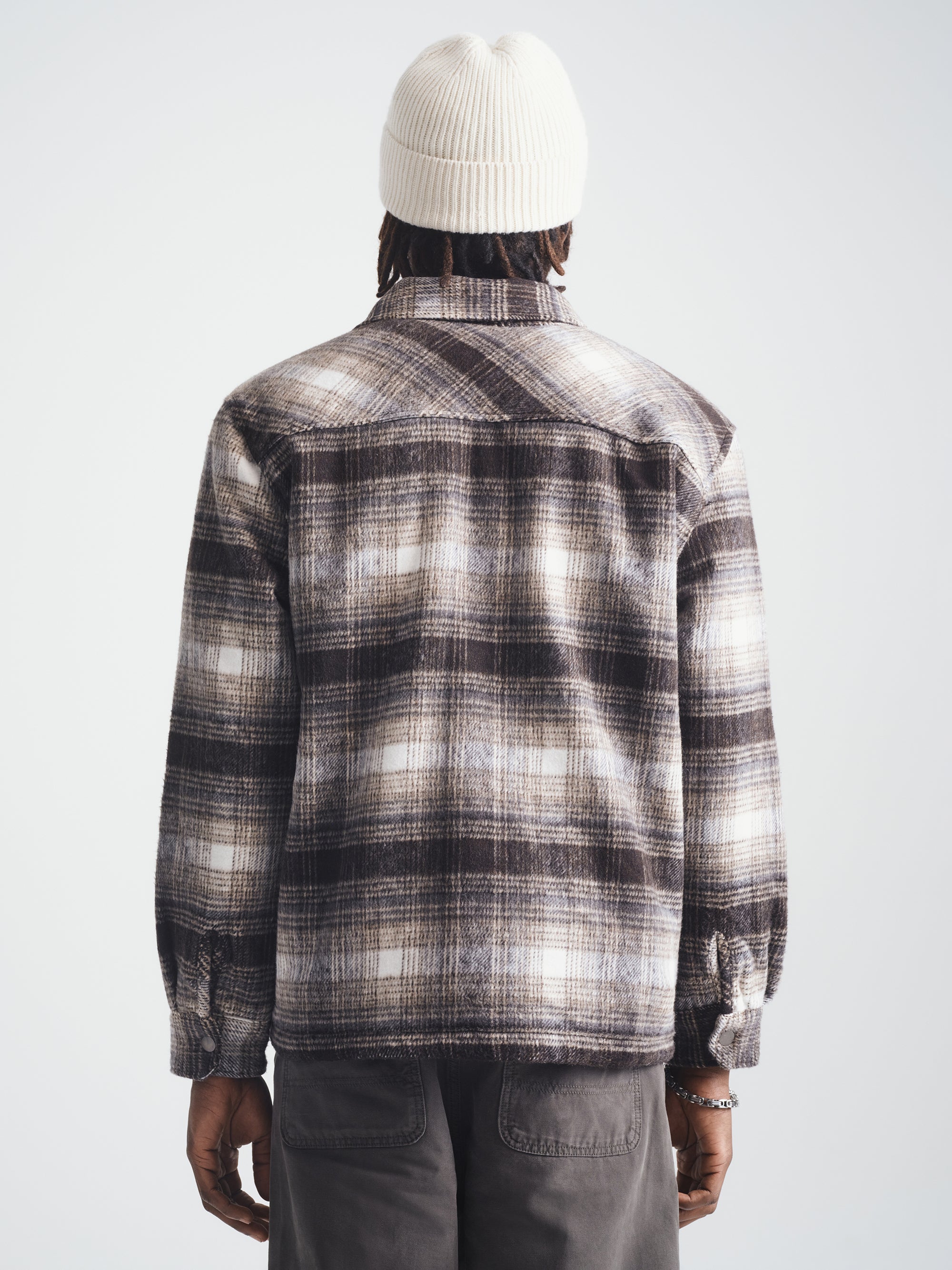 Men's Plaid Shacket in Seal Brown Check