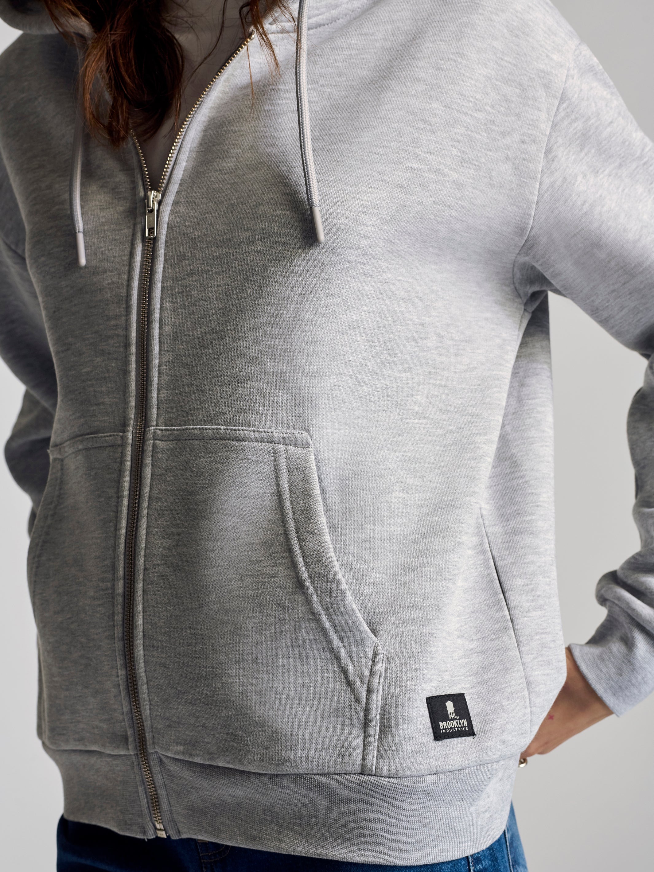 Women's Montrose Zip Up Hooded Sweatshirt In Grey Melange - BROOKLYN INDUSTRIES