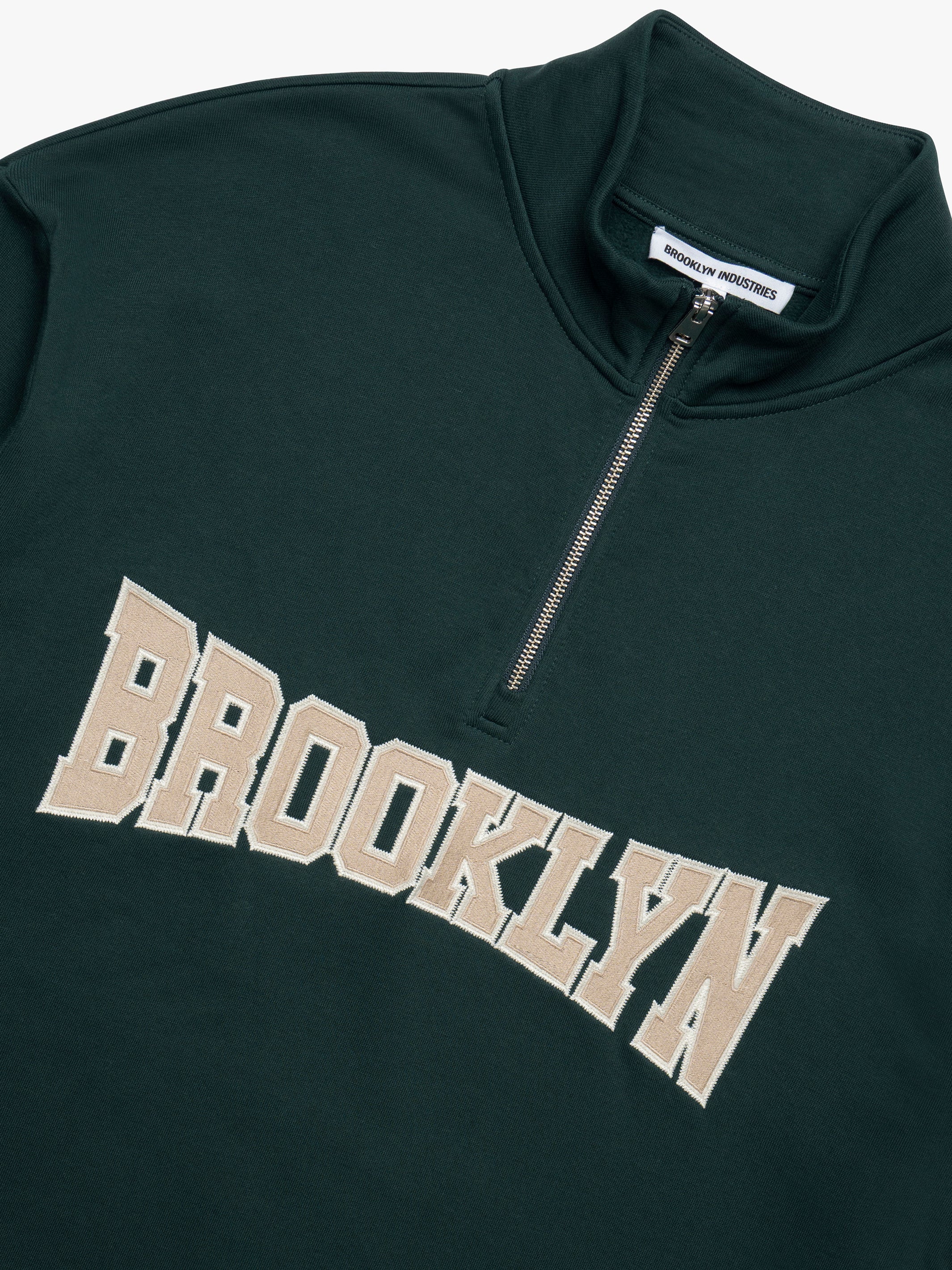 Men's Brooklyn Half Zip Campus Sweatshirt in Ponderosa Pine - BROOKLYN INDUSTRIES
