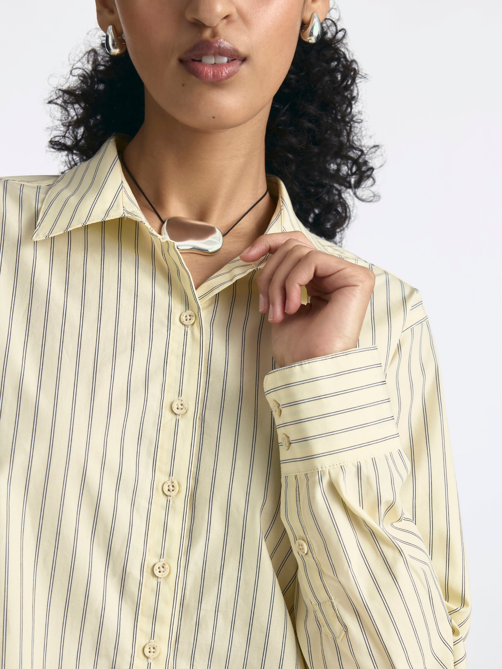 Women's Long Sleeve Striped Shirt in Pastel Yellow Stripe - BROOKLYN INDUSTRIES