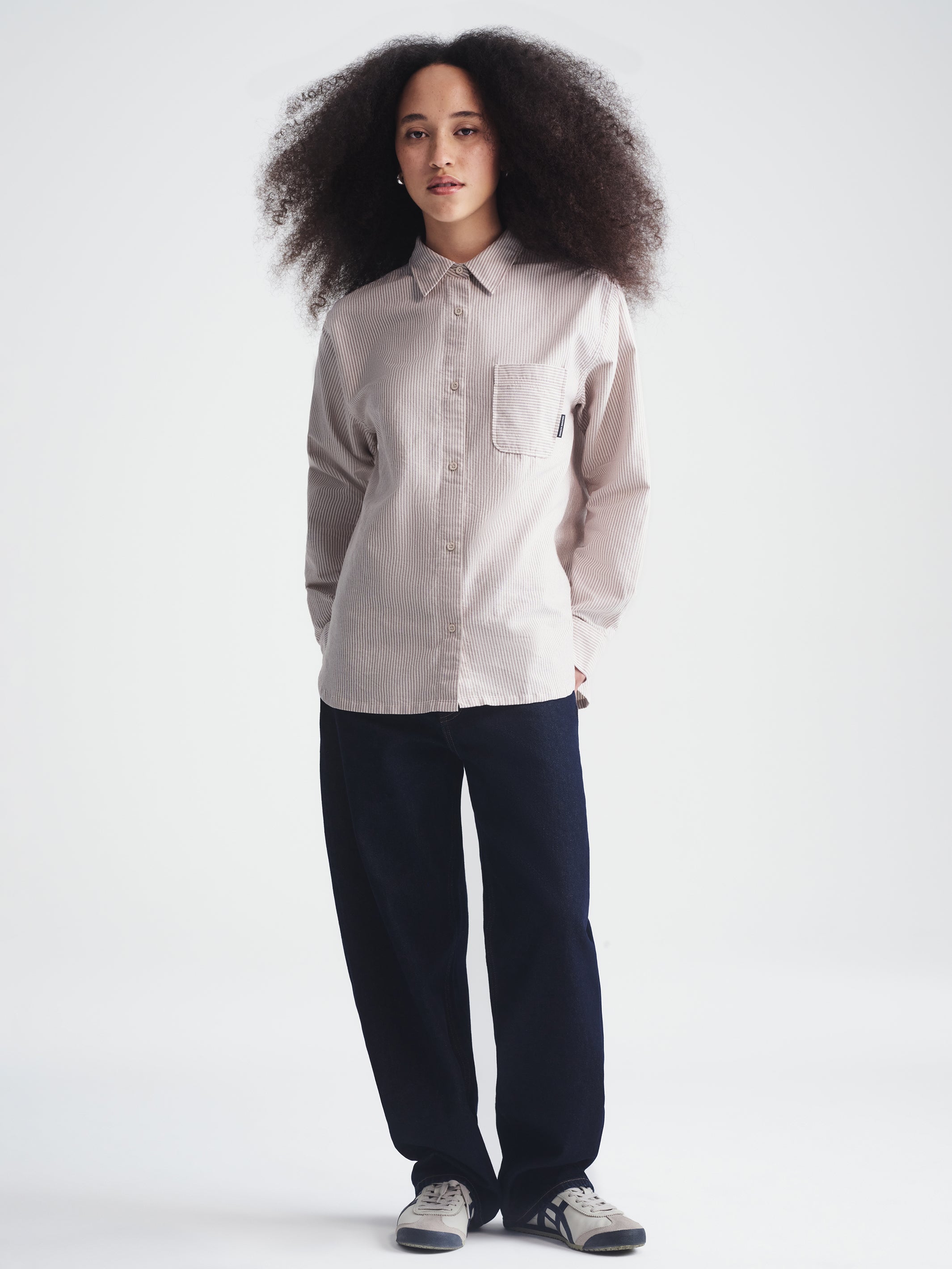 Women's Long Sleeve Shirt in Burgundy Striped