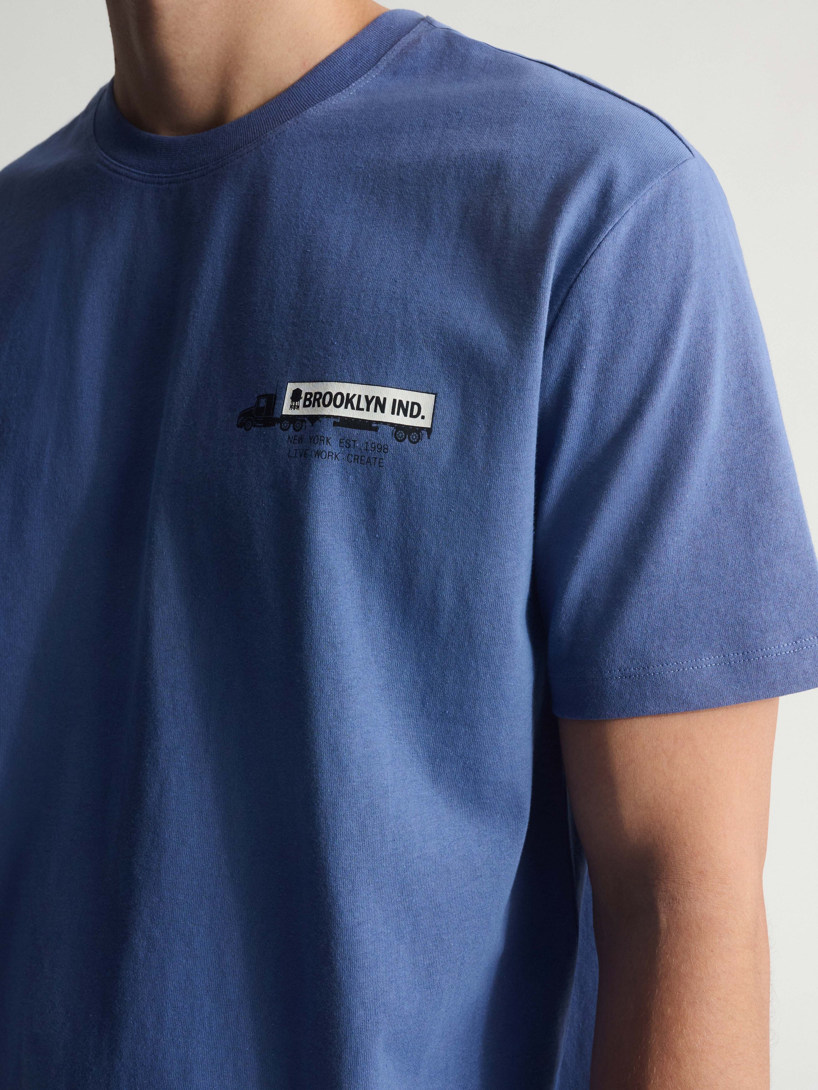 Men's Brooklyn Logo Cotton T-Shirt In Bijou Blue - BROOKLYN INDUSTRIES
