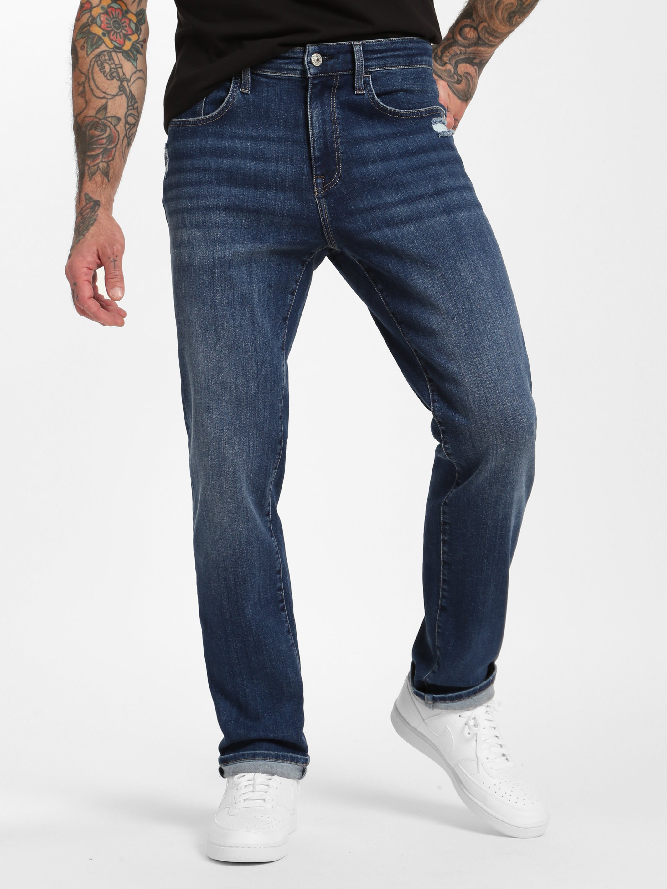 Franklin Athletic Fit Jeans in Dark Distressed Denim
