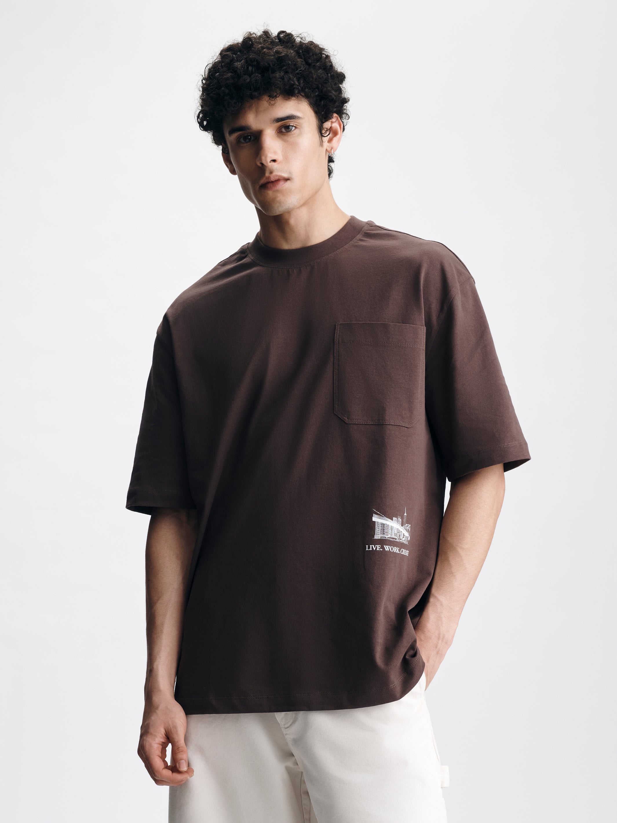 Men's Brooklyn Bridge Pocket T-Shirt in French Roast - BROOKLYN INDUSTRIES