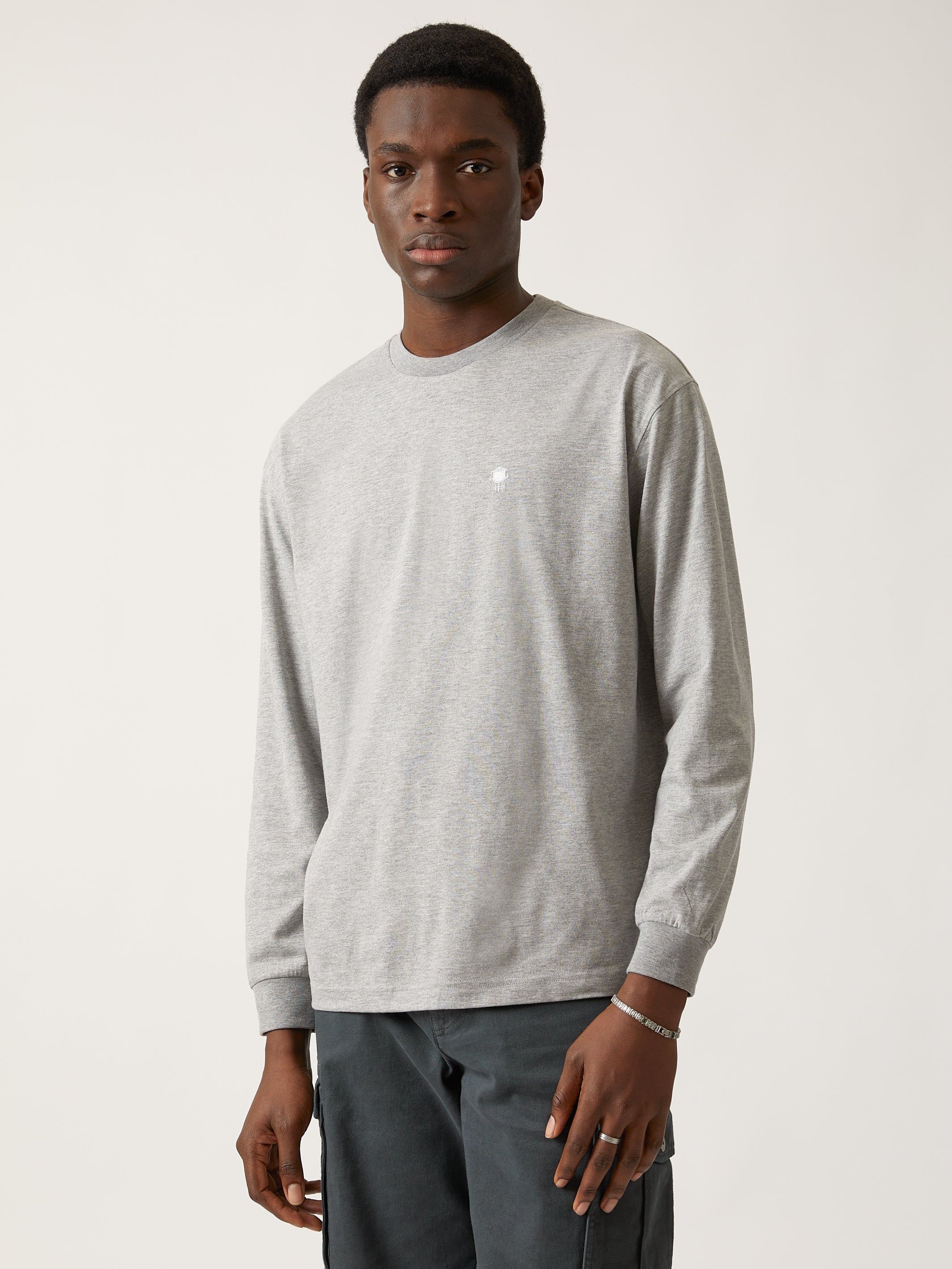 Men's Brooklyn Water Tower Long Sleeve T-shirt in Grey Melange - BROOKLYN INDUSTRIES