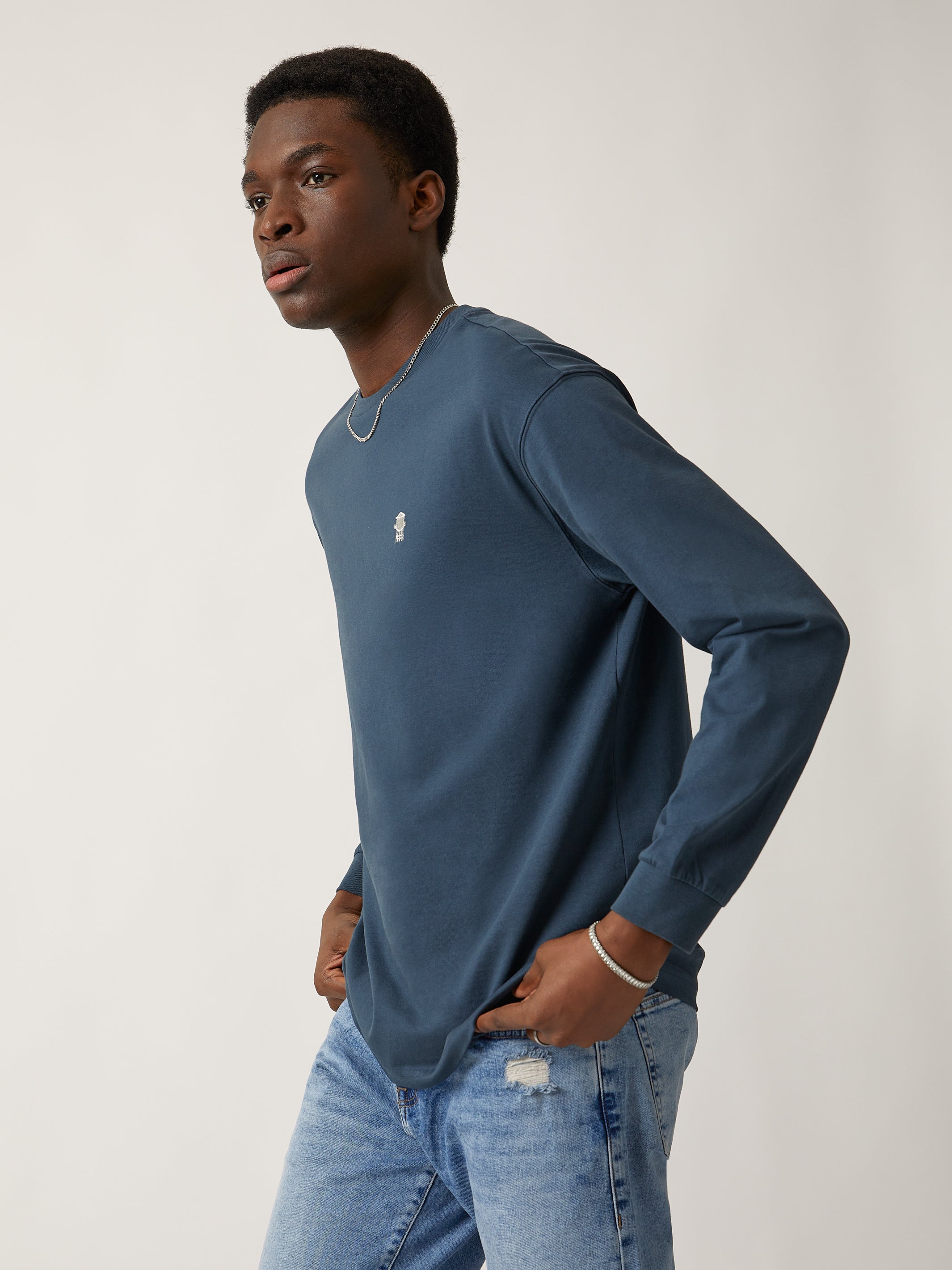 Men's Brooklyn Water Tower Long Sleeve T-shirt in Moonlit Ocean - BROOKLYN INDUSTRIES