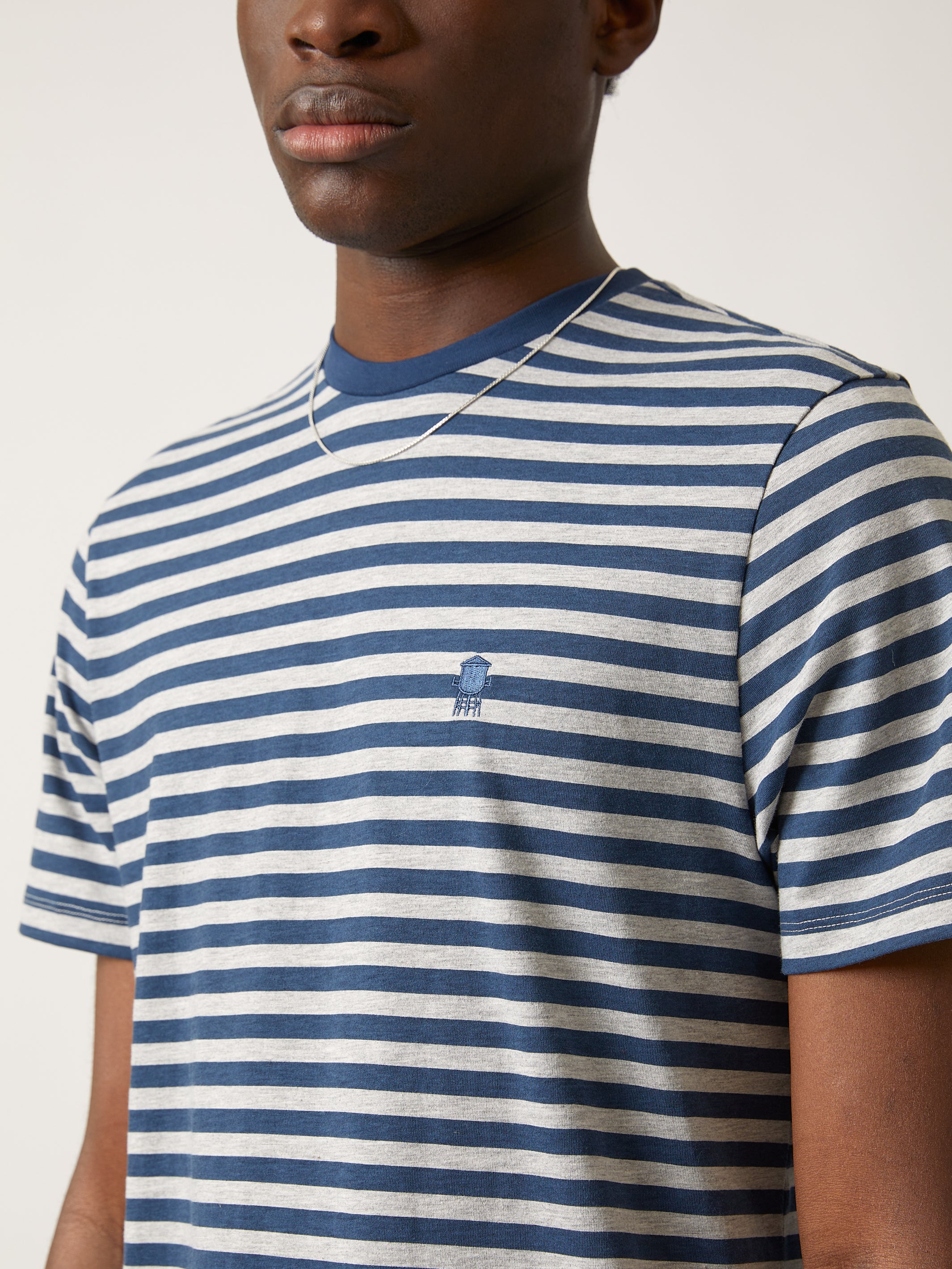 Men's Brooklyn Striped Water Tower T-shirt in Grey Melange - BROOKLYN INDUSTRIES