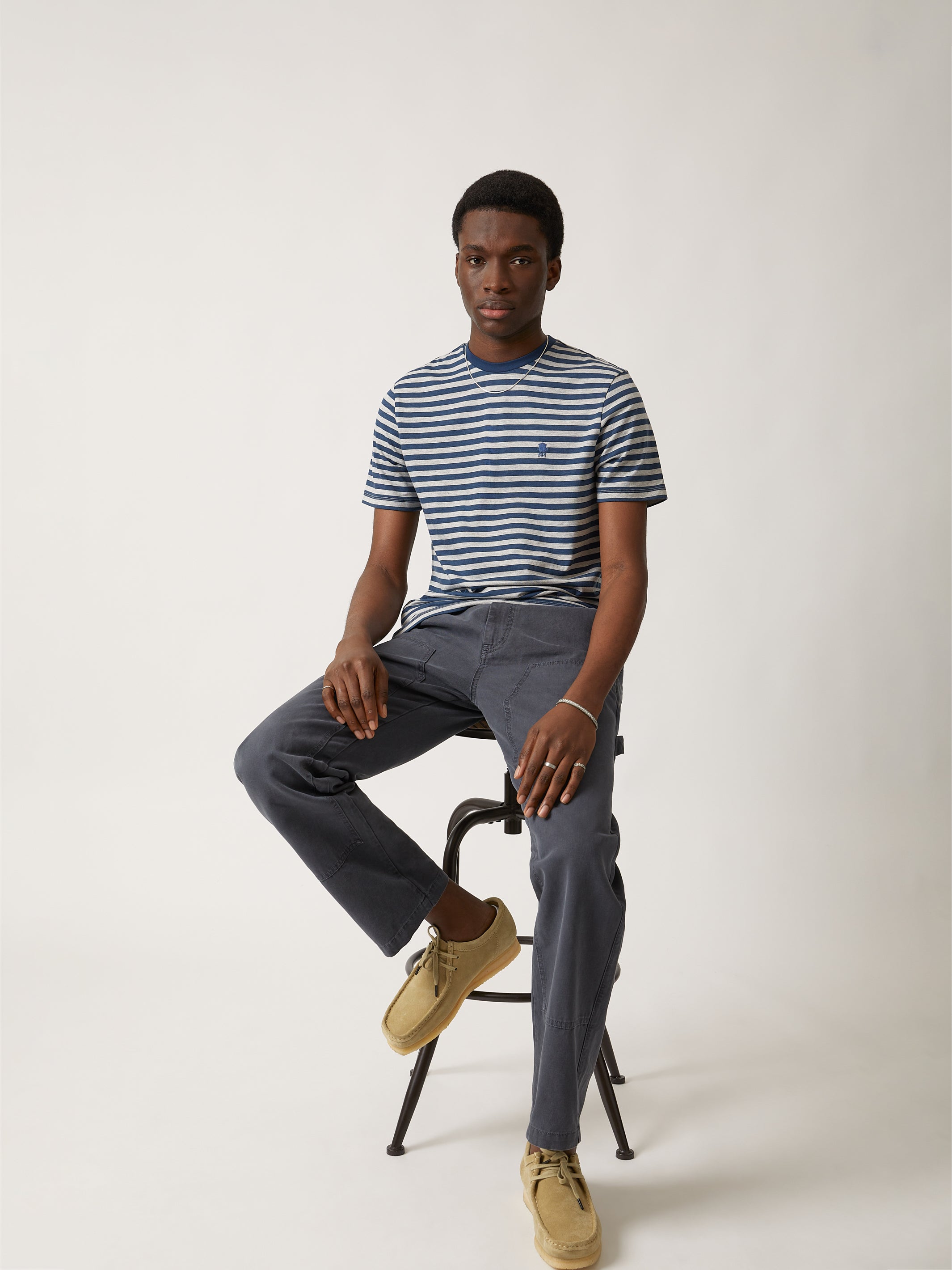 Men's Brooklyn Striped Water Tower T-shirt in Grey Melange - BROOKLYN INDUSTRIES