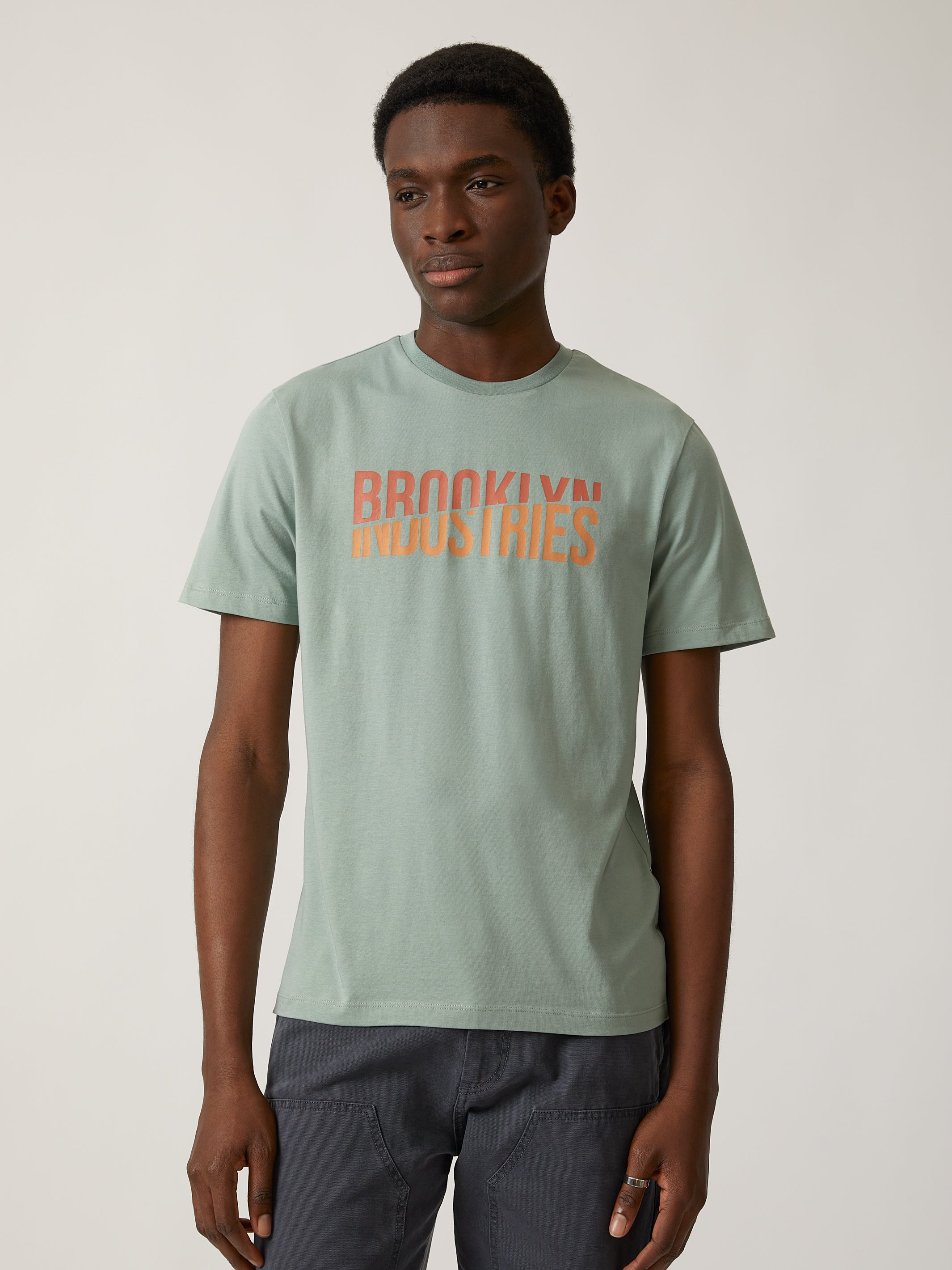 Men's Split T-shirt in Green Milieu - BROOKLYN INDUSTRIES