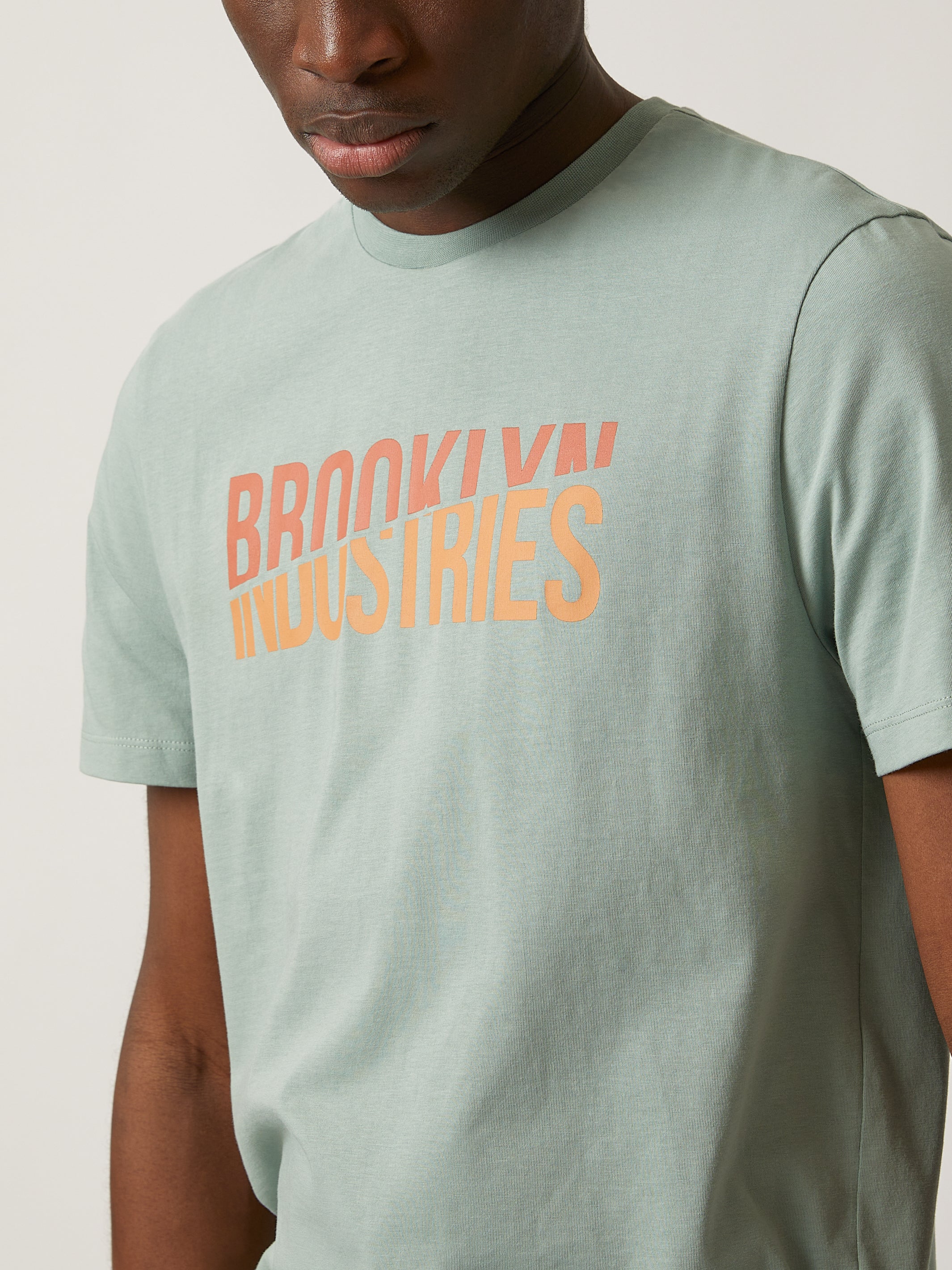 Men's Split T-shirt in Green Milieu - BROOKLYN INDUSTRIES