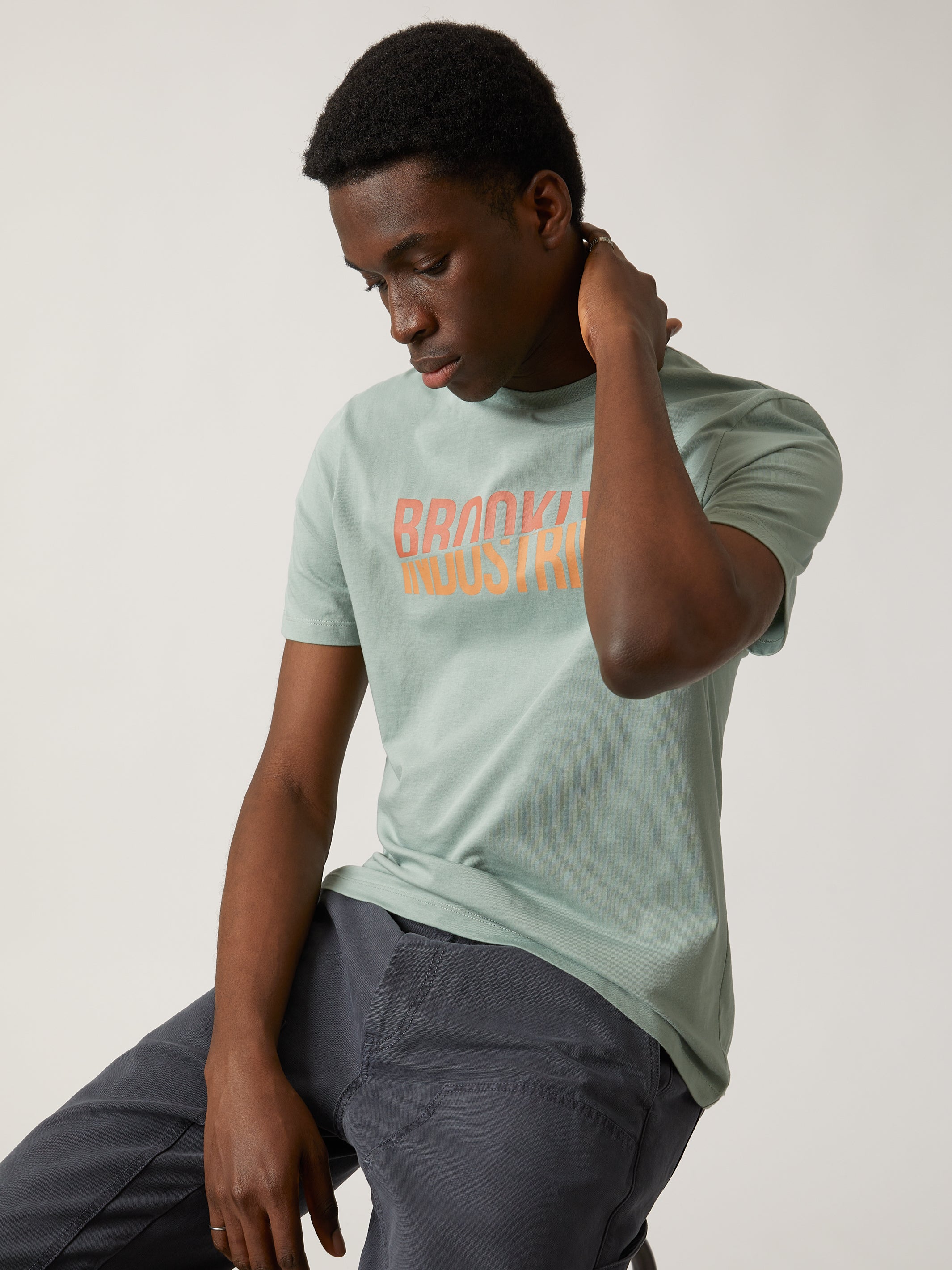 Men's Split T-shirt in Green Milieu - BROOKLYN INDUSTRIES